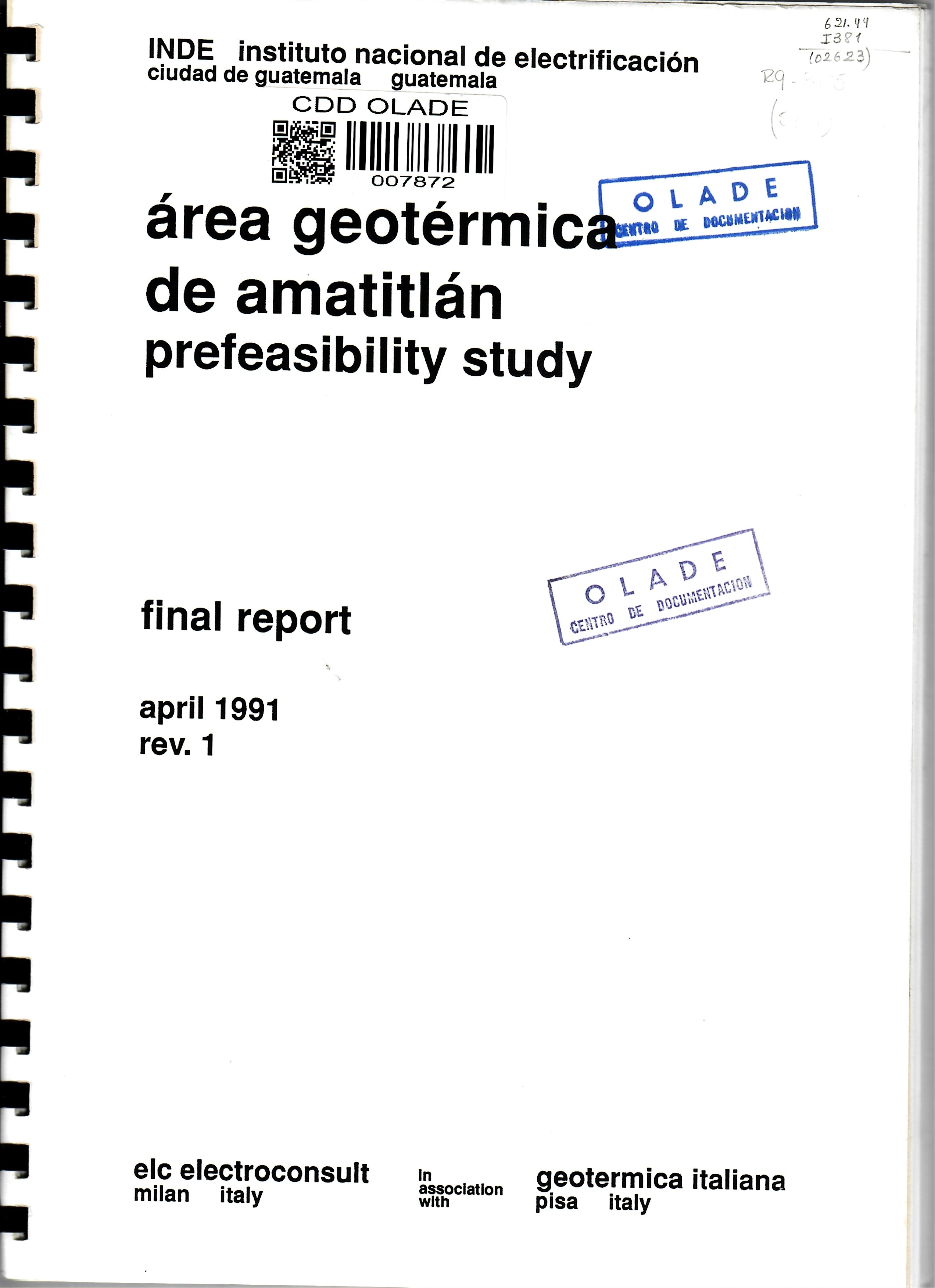 área geotérmica de amatitlán prefeasibility study