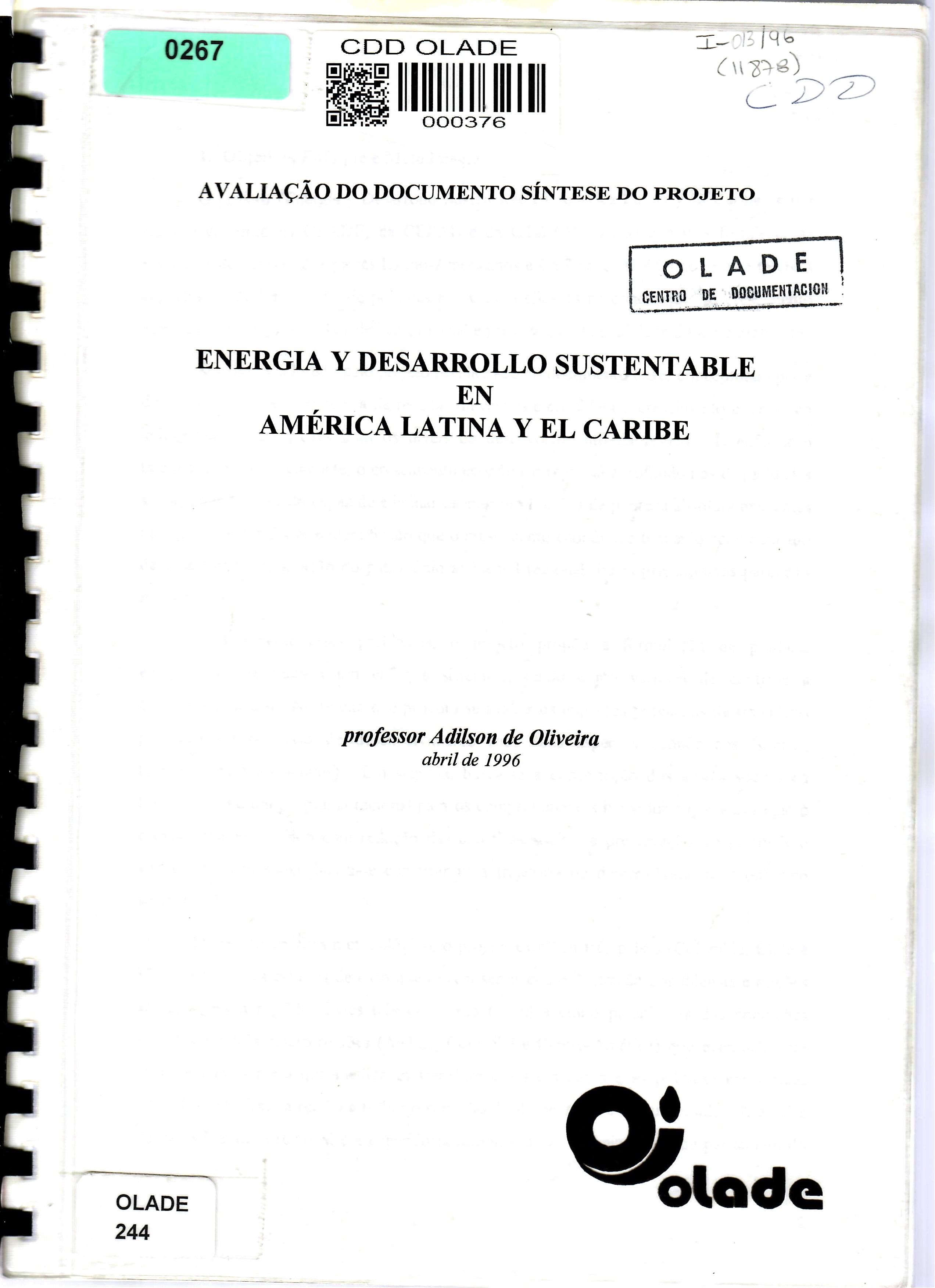 AVALIAÇÃO DO DOCUMENTO SÍNTESE DO PROJETO ENERGIA Y DESARROLLO SUSTENTABLE EN AMÉRICA LATINA Y EL CARIBE