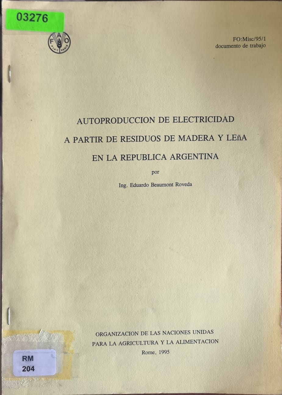 AUTOPRODUCCION DE ELECTRICIDAD A PARTIR DE RESIDUOS DE MADERA Y LEñA EN LA REPUBLICA ARGENTINA