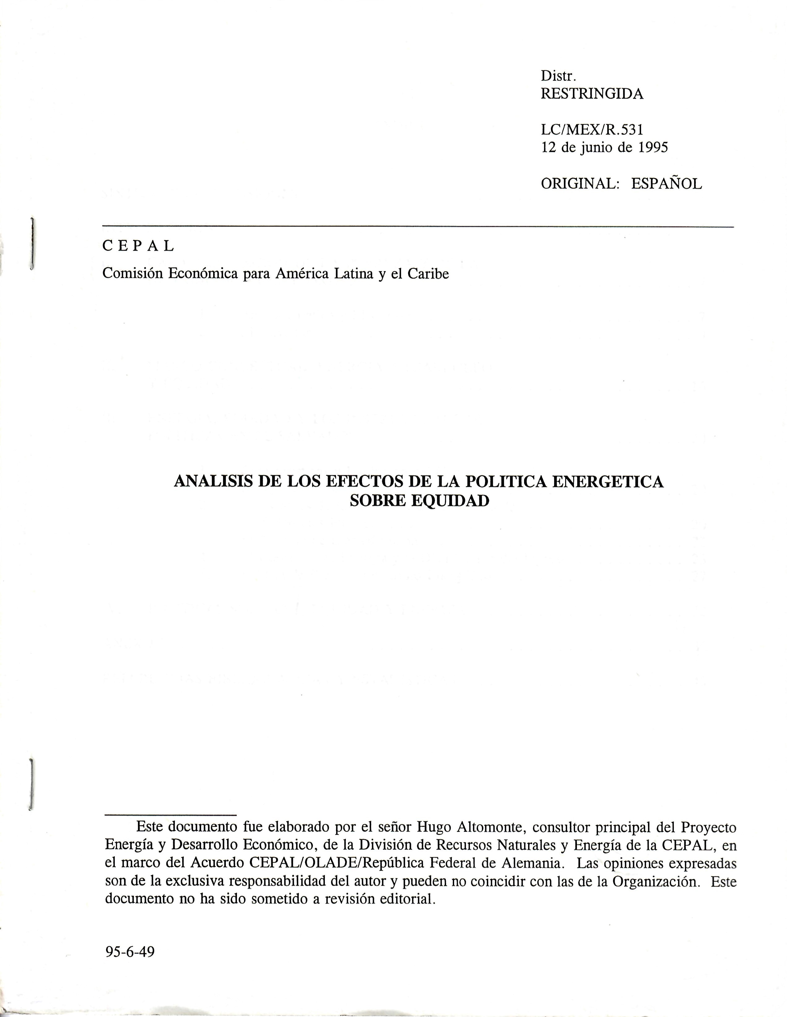 ANALISIS DE LOS EFECTOS DE LA POLITICA ENERGETICA SOBRE EQUIDAD