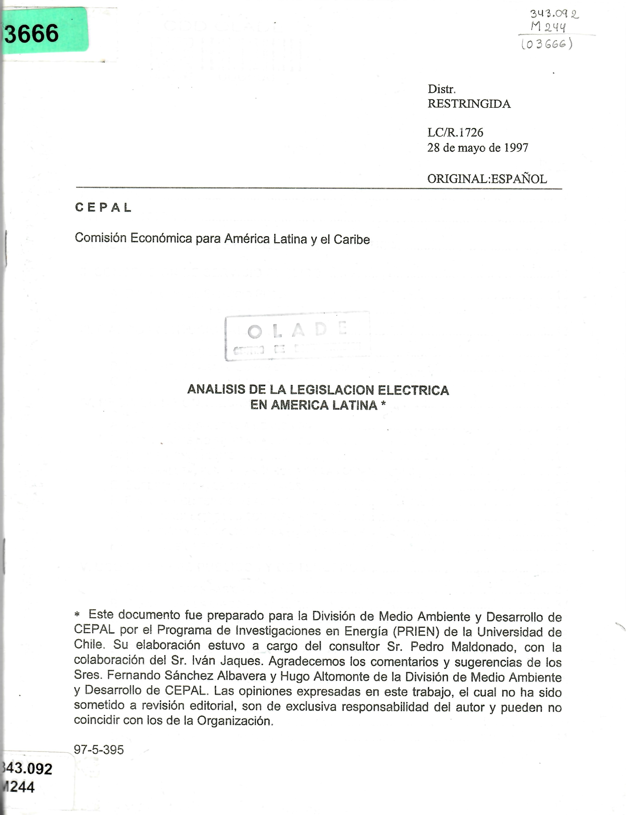 ANALISIS DE LA LEGISLACION ELECTRICA EN AMERICA LATINA *