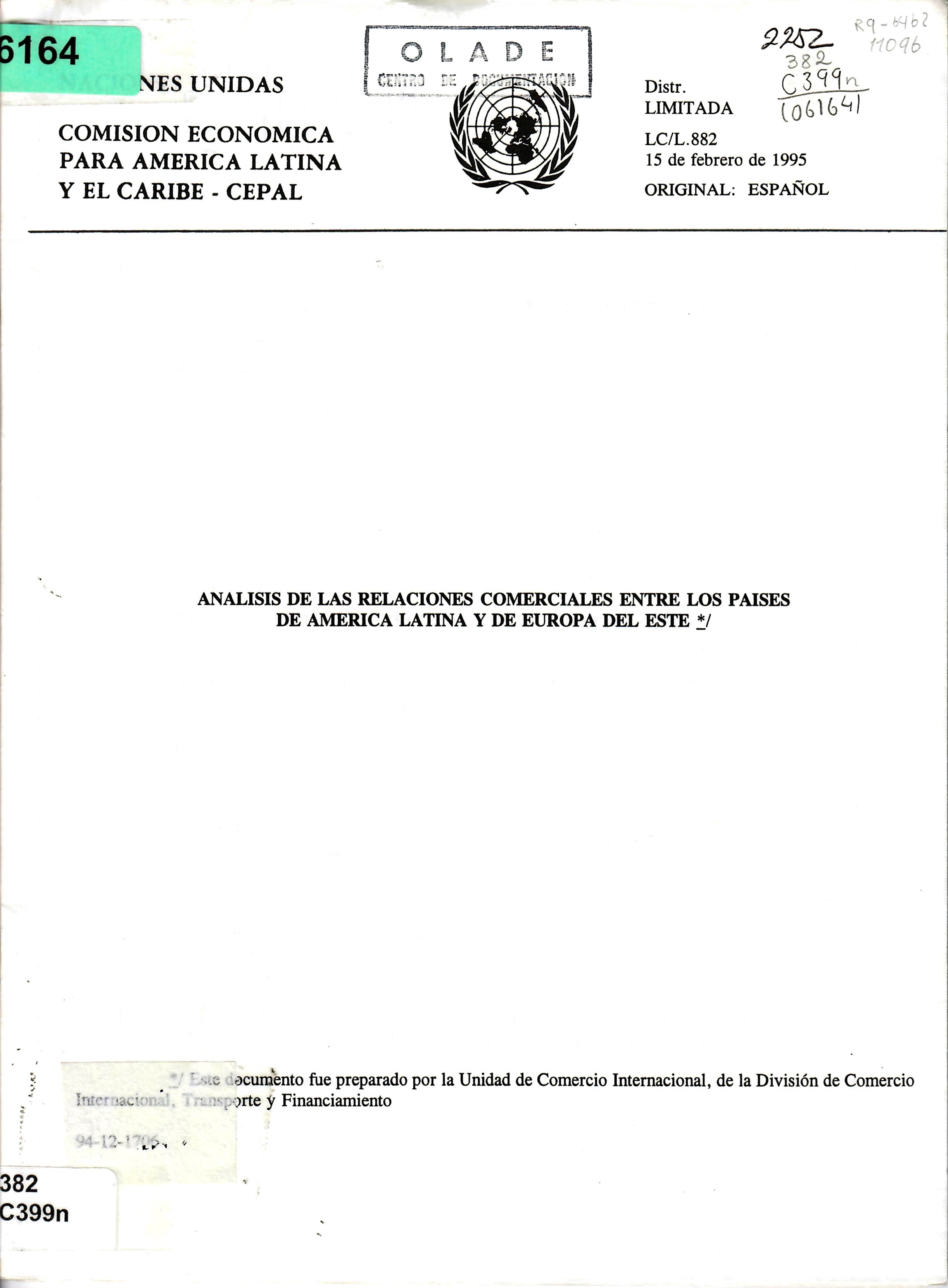 ANALISIS DE LAS RELACIONES COMERCIALES ENTRE LOS PAISES DE AMERICA LATINA Y DE EUROPA DEL ESTE