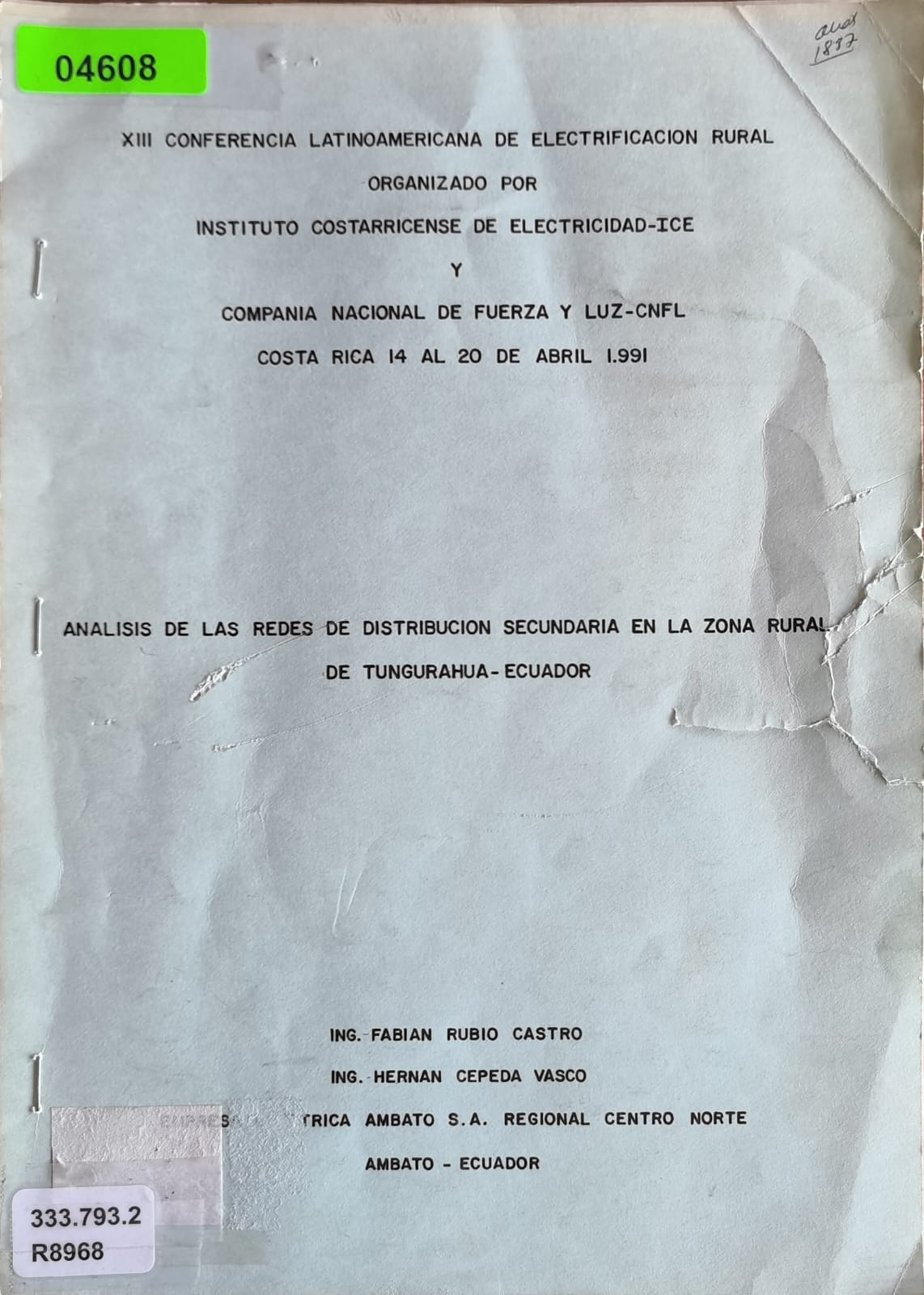 ANALISIS DE LAS REDES DE DISTRIBUCION SECUNDARIA EN LA ZONA RURAL DE TUNGURAHUA- ECUADOR