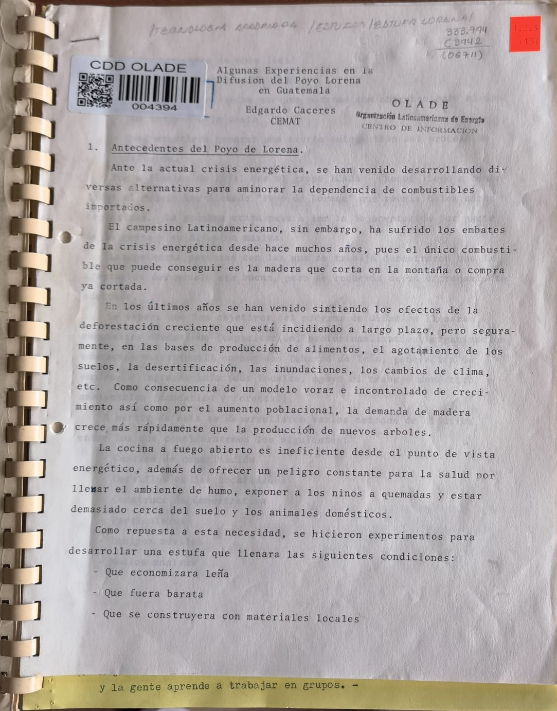 Algunas Experiencias en la Difusion del Poyo Lorena en Guatemala