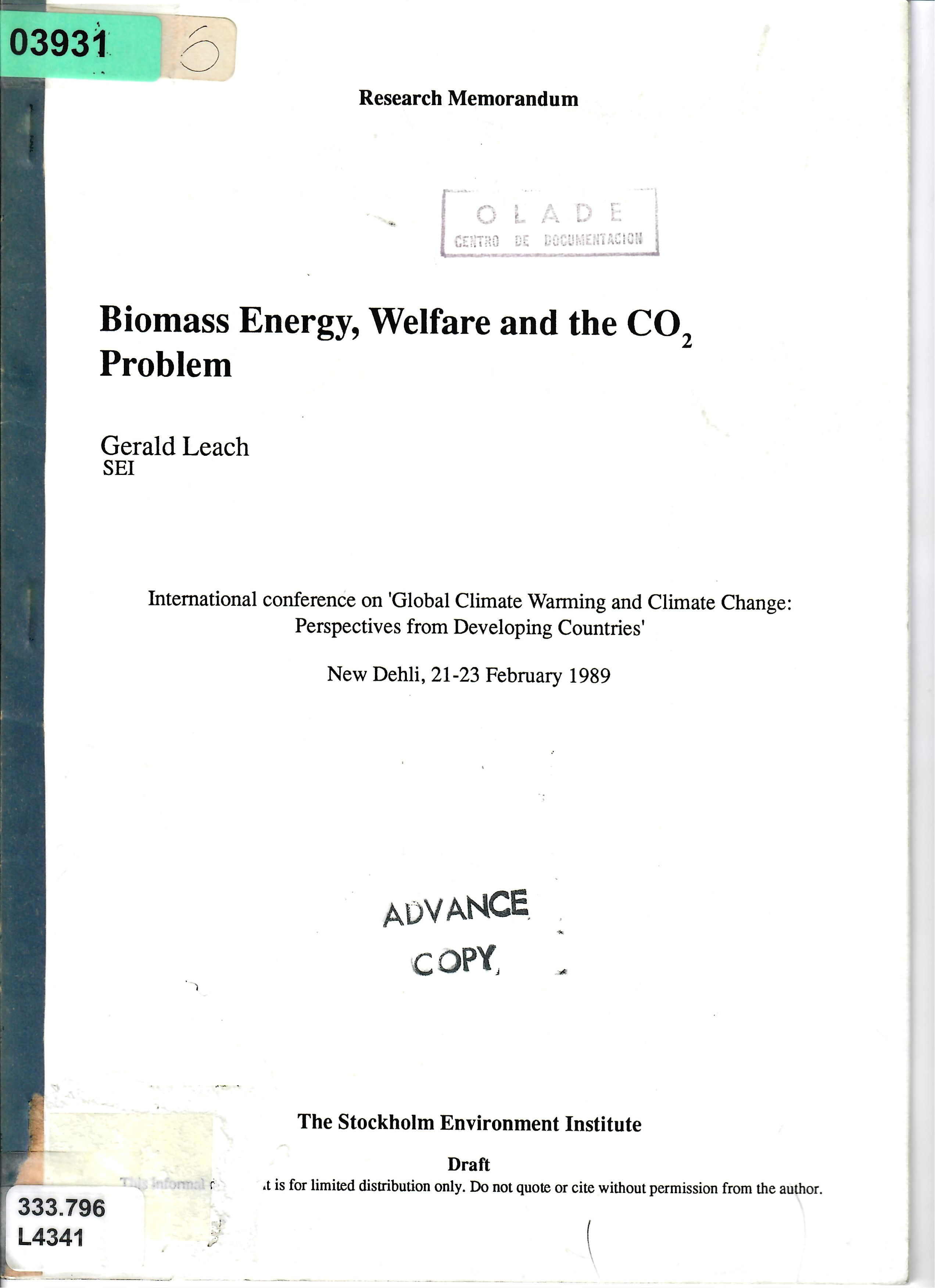 Biomass Energy, Welfare and the CO2  Problem