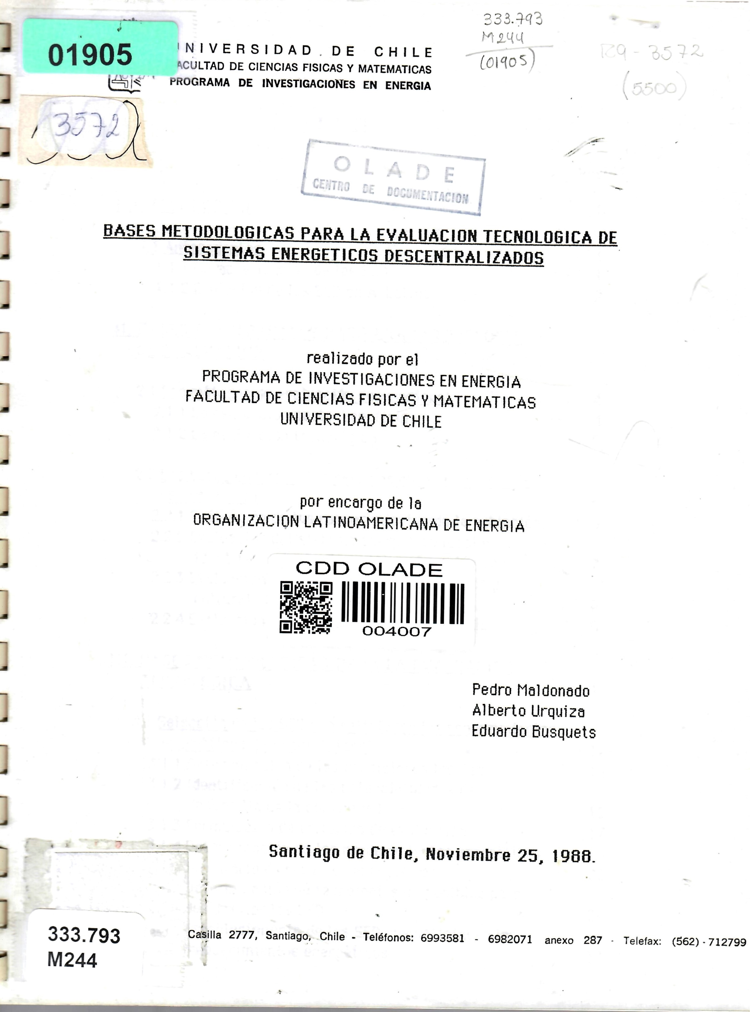 BASES METODOLOGICAS PARA LA EVALUACION TECNOLOGICA DE SISTEMAS ENERGETICOS DESCENTRALIZADOS