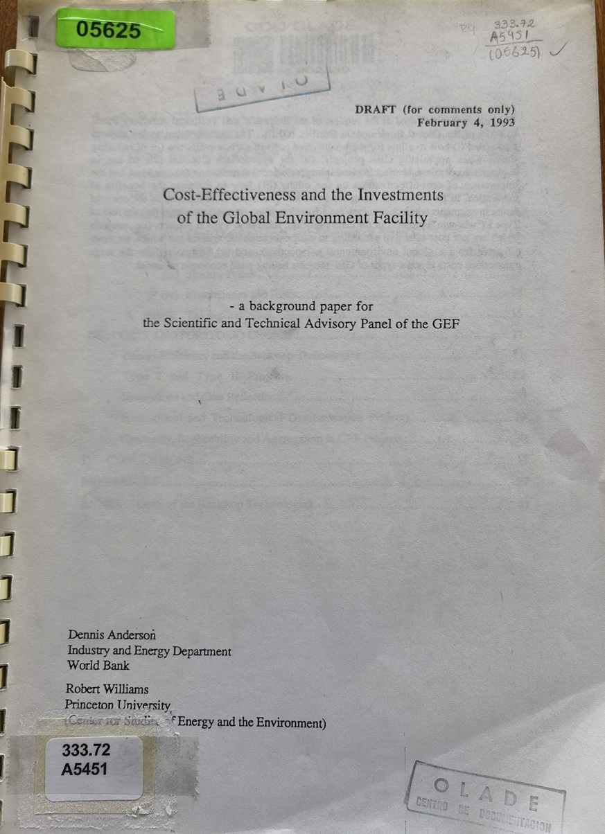Cost-Effectiveness and the Investments of the Global Environment Facility: - a background paper for the Scientific and Technical Advisory Panel of the GEF