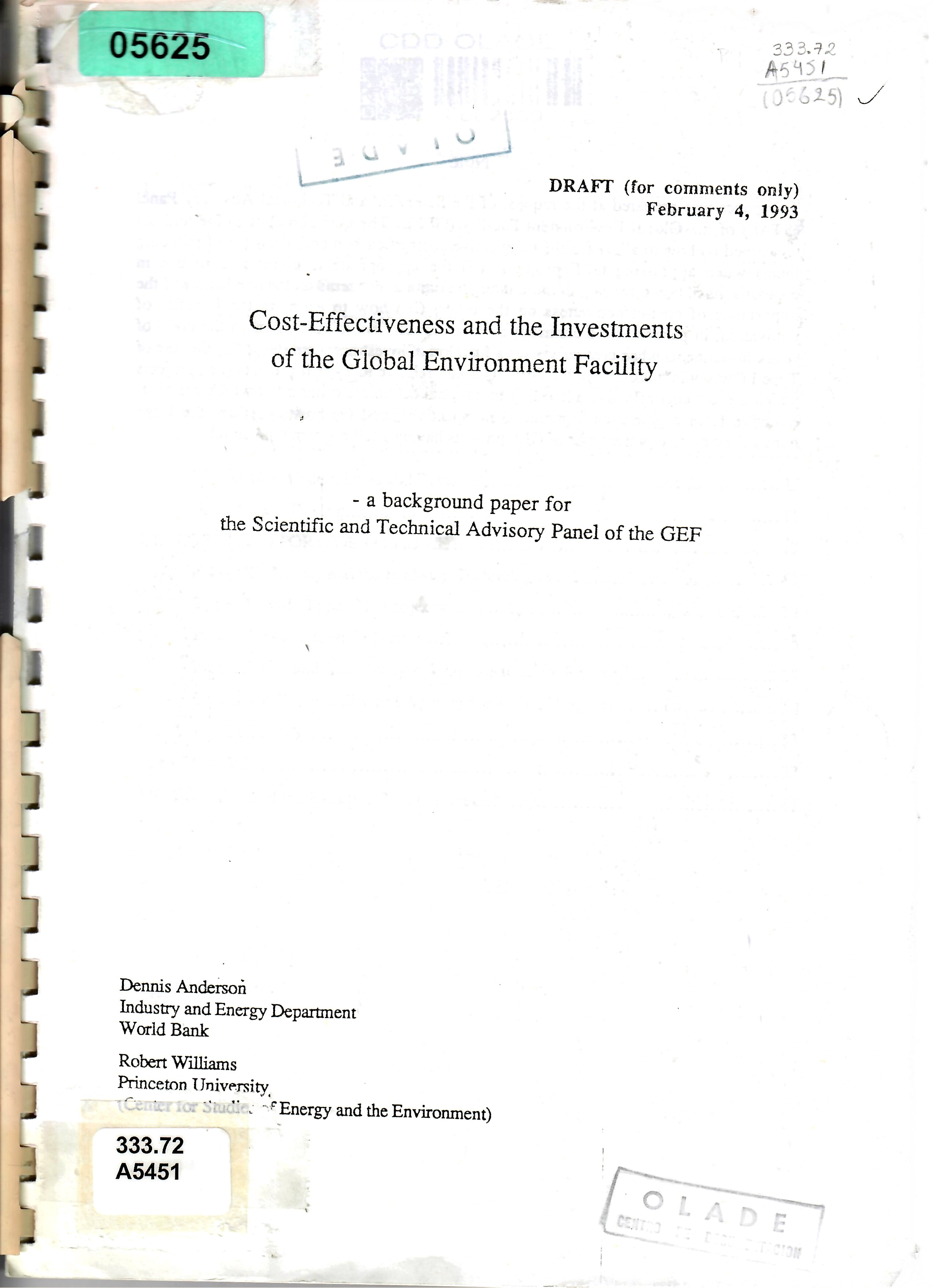 Cost-Effectiveness and the Investments of the Global Environment Facility