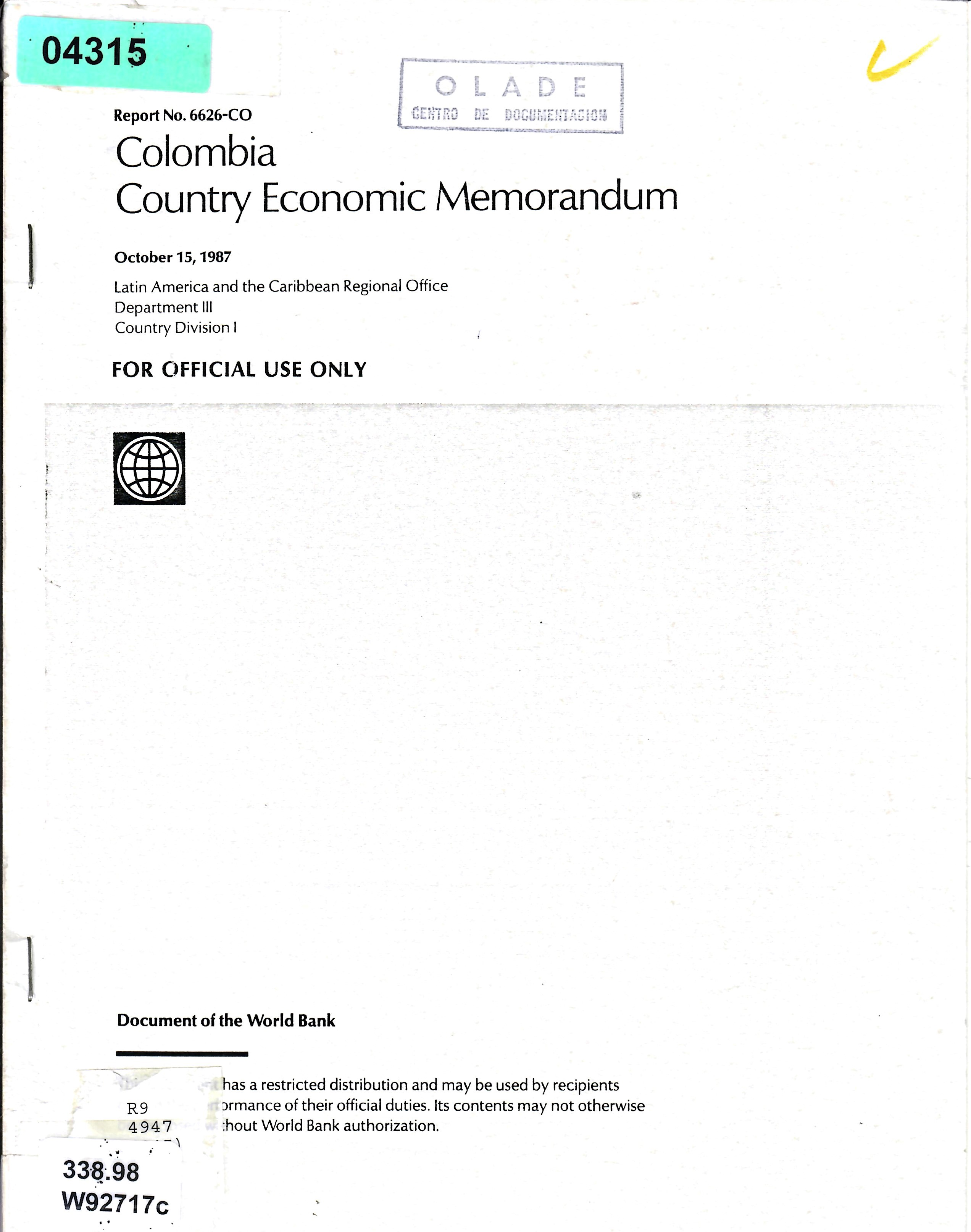 Colombia Country Economic Memorandum