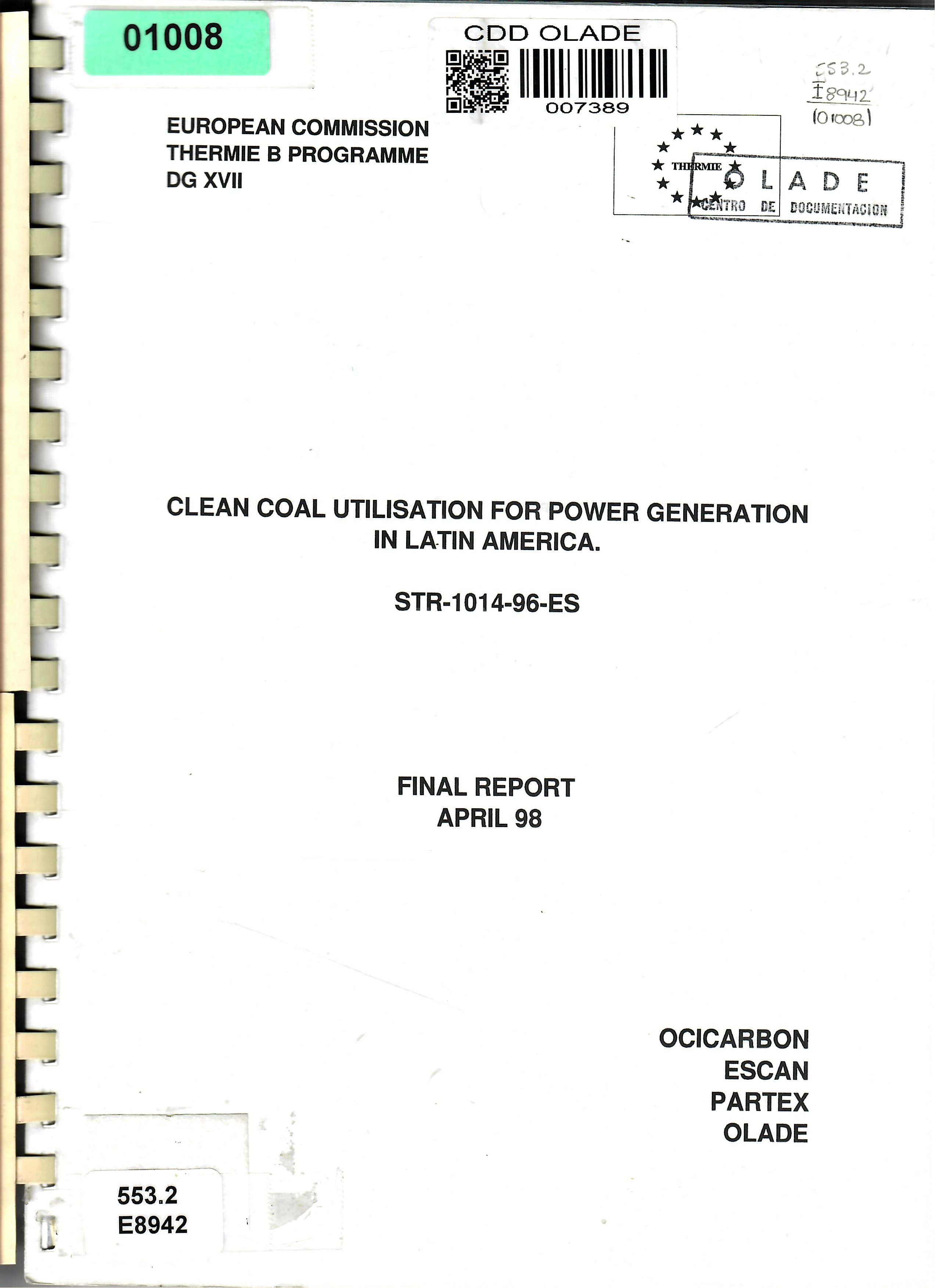 CLEAN COAL UTILISATION FOR POWER GENERATION IN LATIN AMERICA. FINAL REPORT
