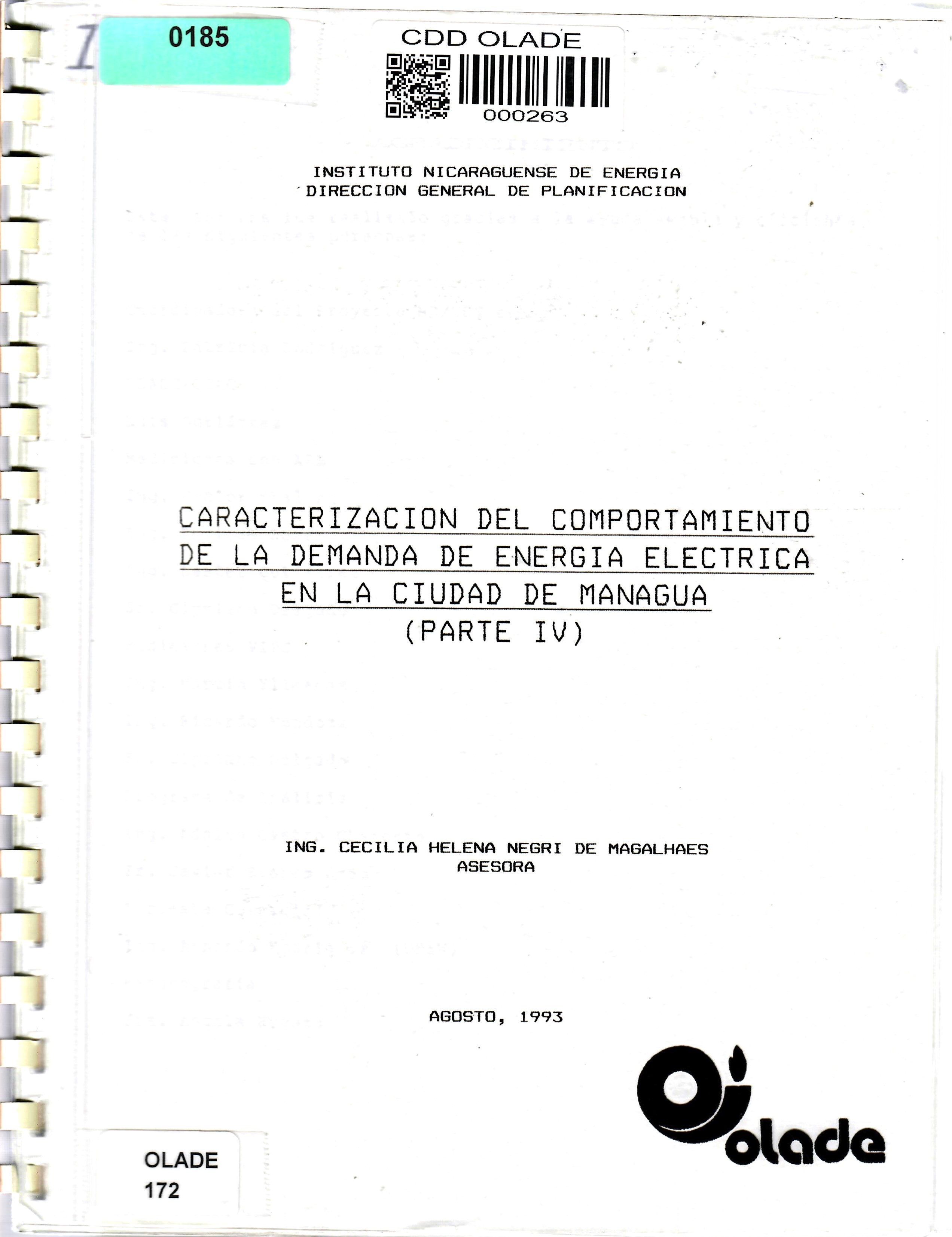 CARACTERIZACION DEL COMPORTAMIENTO DE LA DEMANDA DE ENERGIA ELECTRICA EN LA CIUDAD DE MANAGUA (PARTE IV)