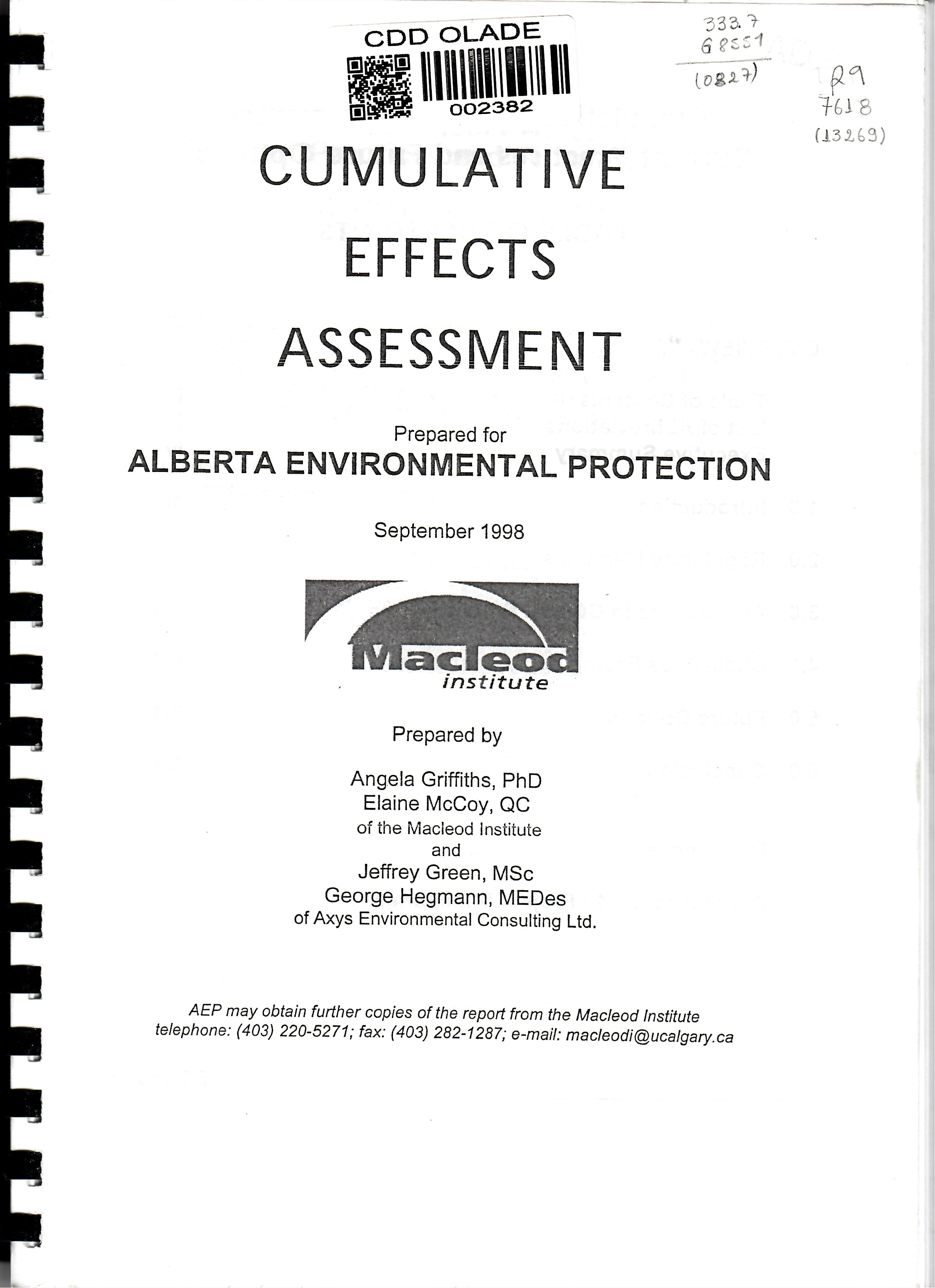 CUMULATIVE EFFECTS ASSESSMENT