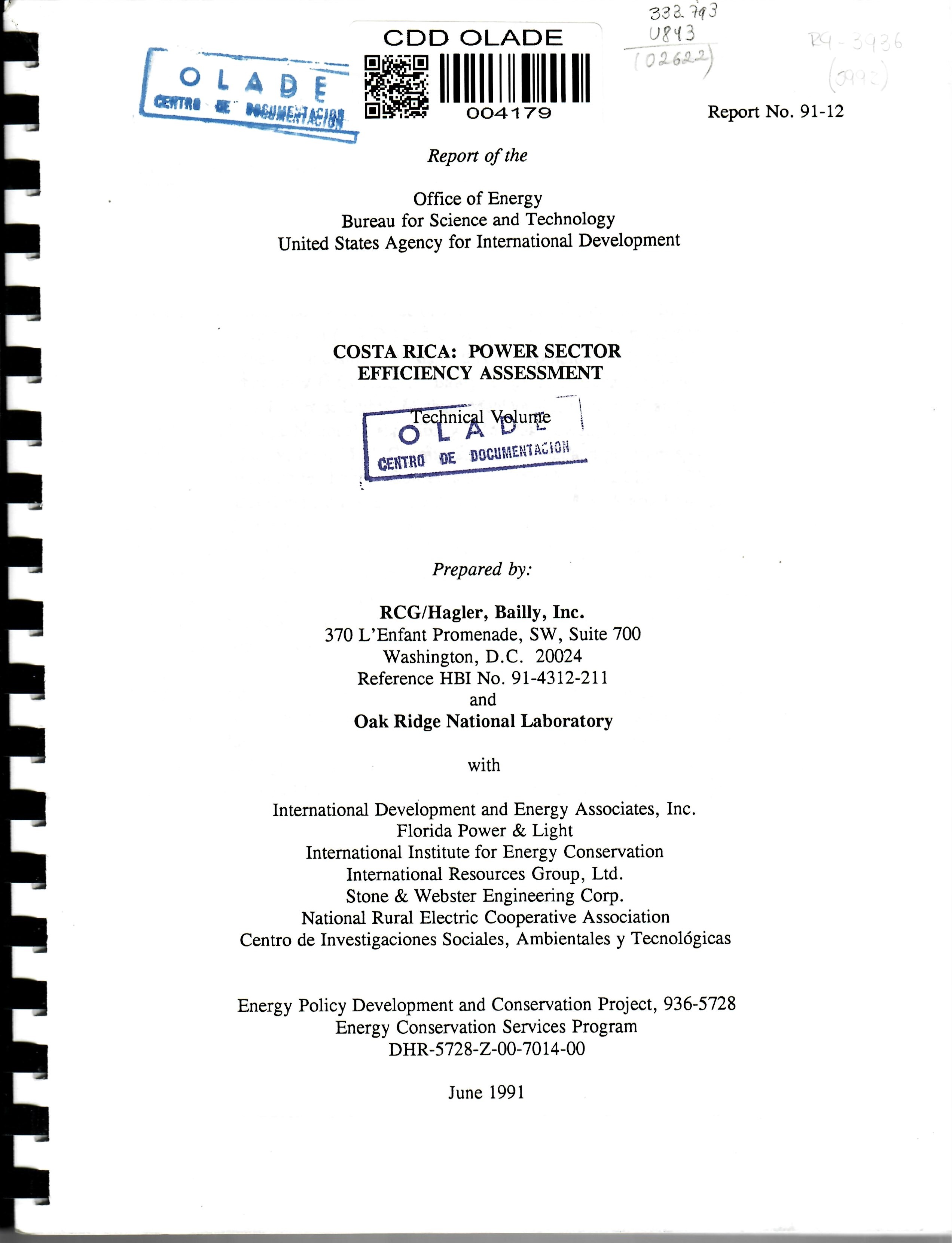 COSTA RICA: POWER SECTOR EFFICIENCY ASSESSMENT