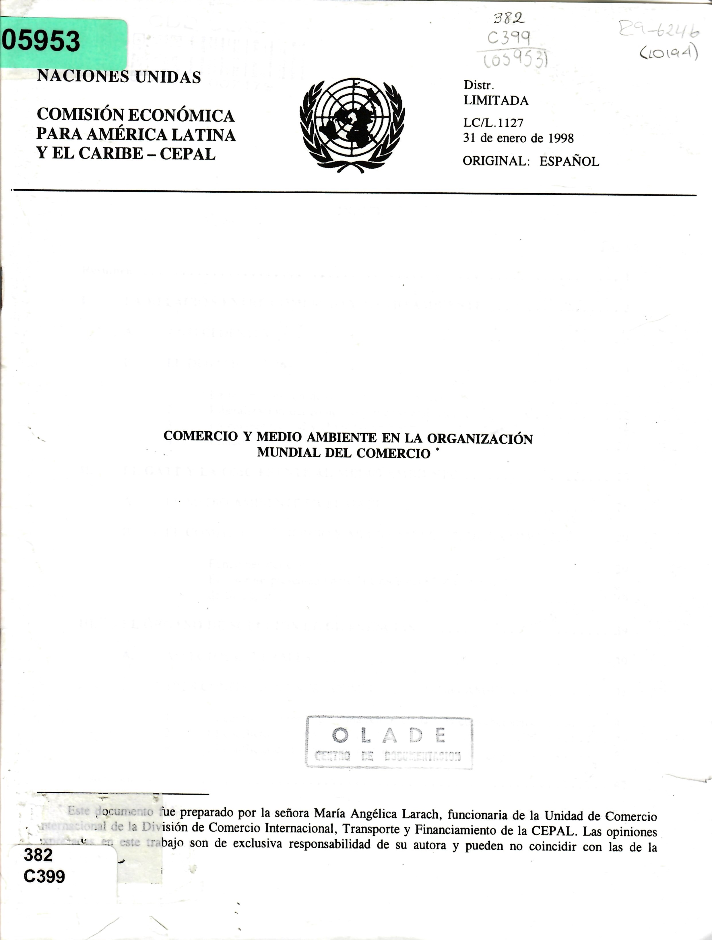 COMERCIO Y MEDIO AMBIENTE EN LA ORGANIZACIÓN MUNDIAL DEL COMERCIO