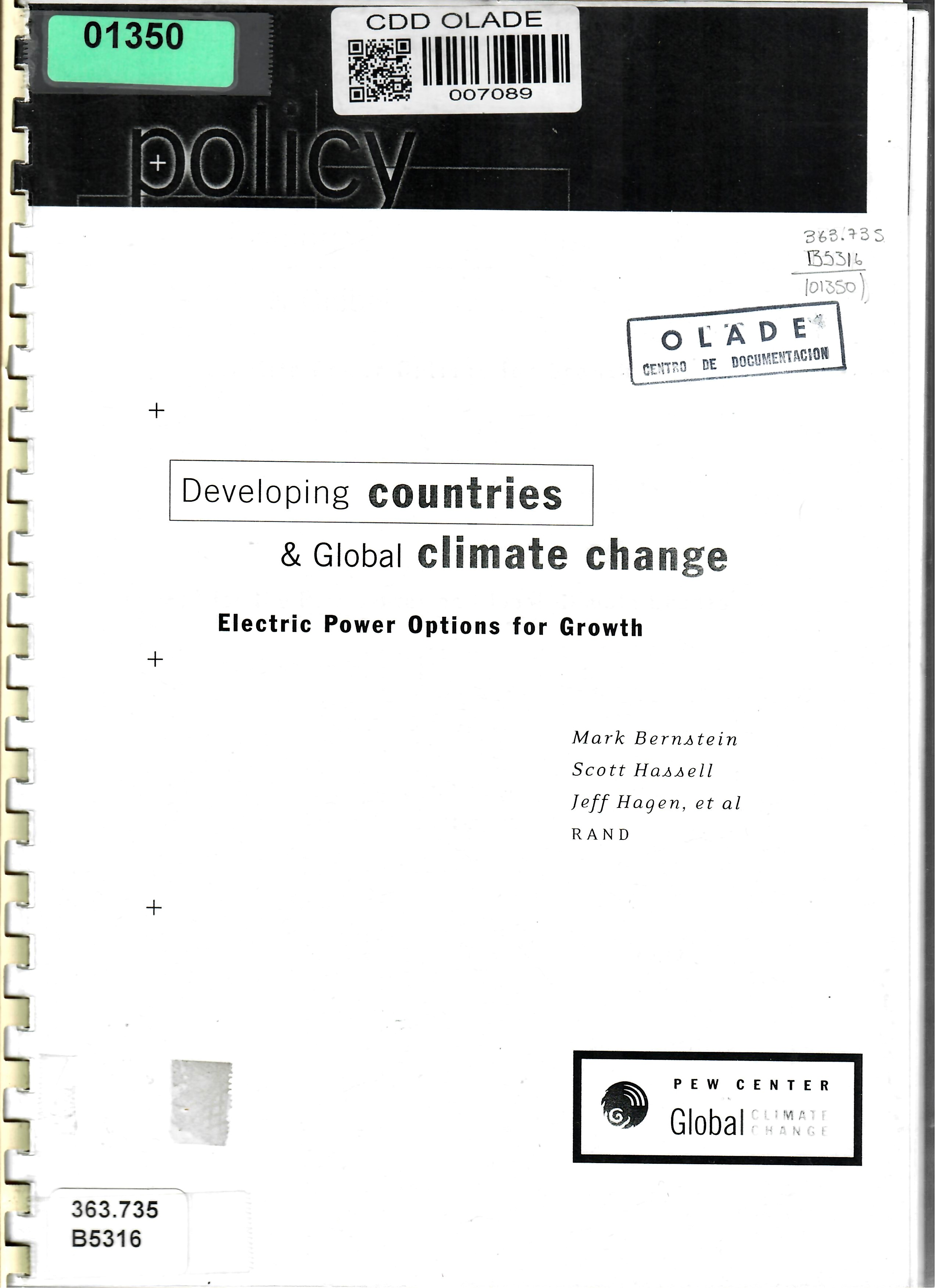 Developing countries & Global climate change Electric Power Options for Growth