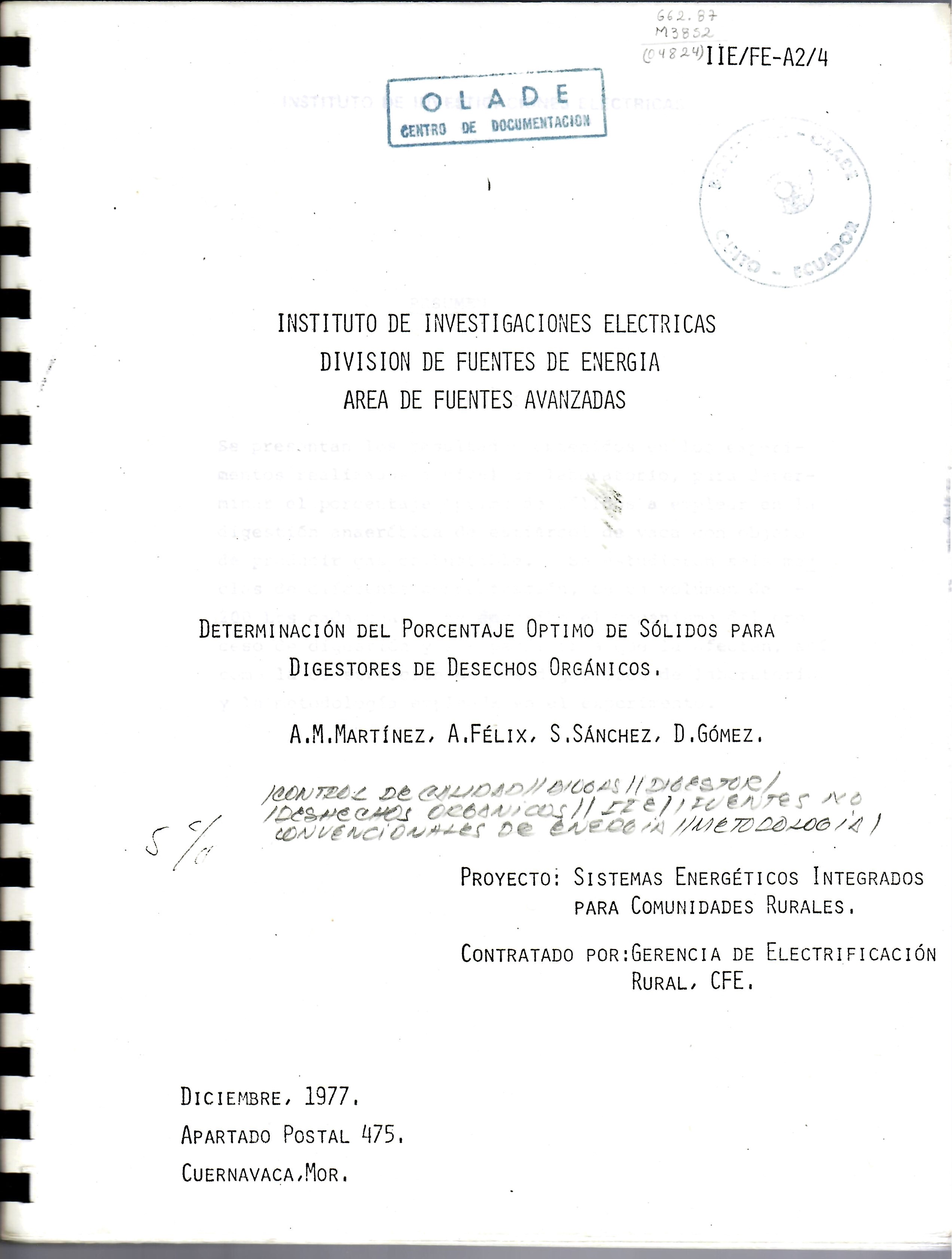 DETERMINACIÓN DEL PORCENTAJE OPTIMO DE SÓLIDOS PARA DIGESTORES DE DESECHOS ORGÁNICOS.
