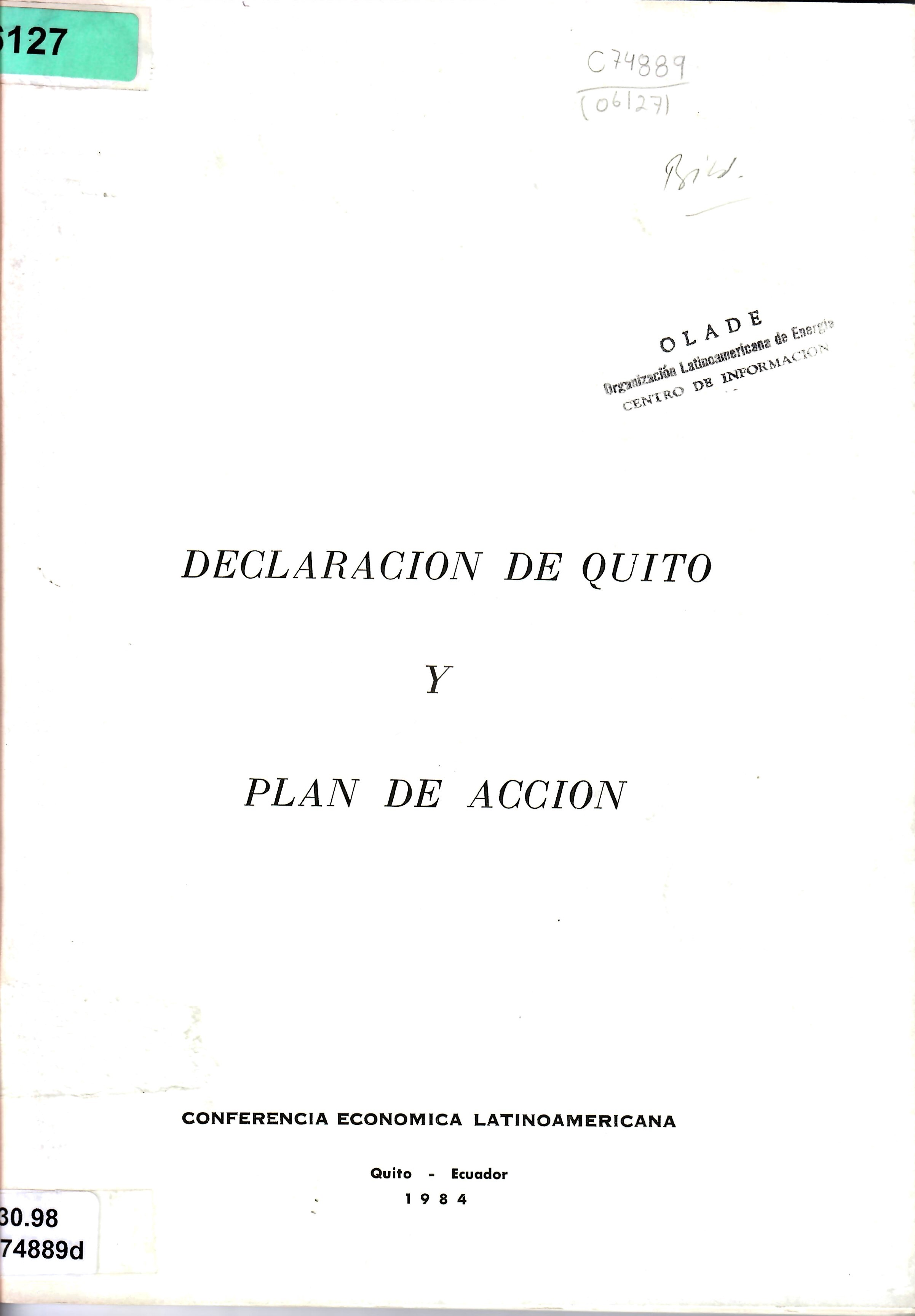 DECLARACION DE QUITO Y PLAN DE ACCION