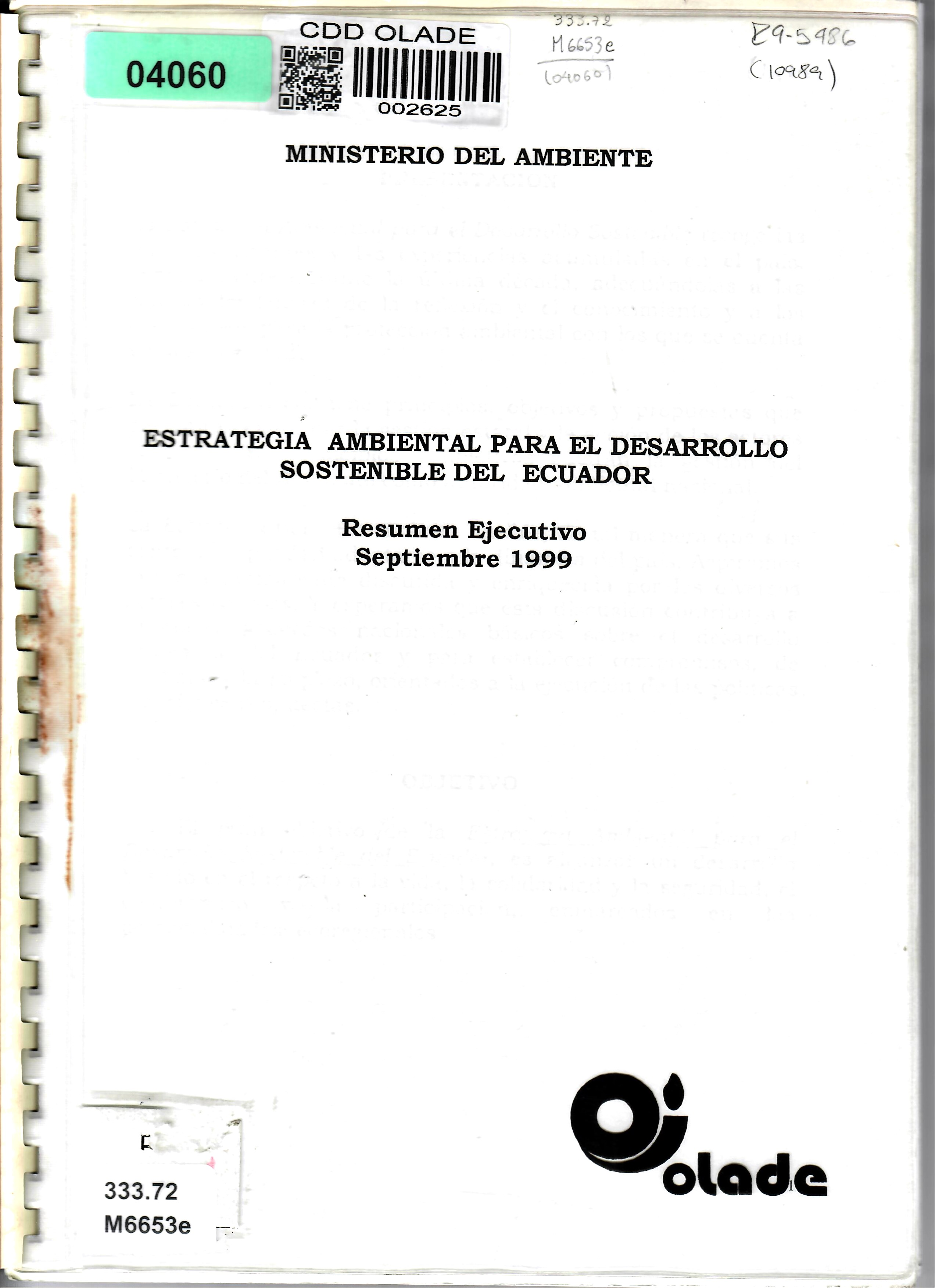 ESTRATEGIA AMBIENTAL PARA EL DESARROLLO SOSTENIBLE DEL ECUADOR
