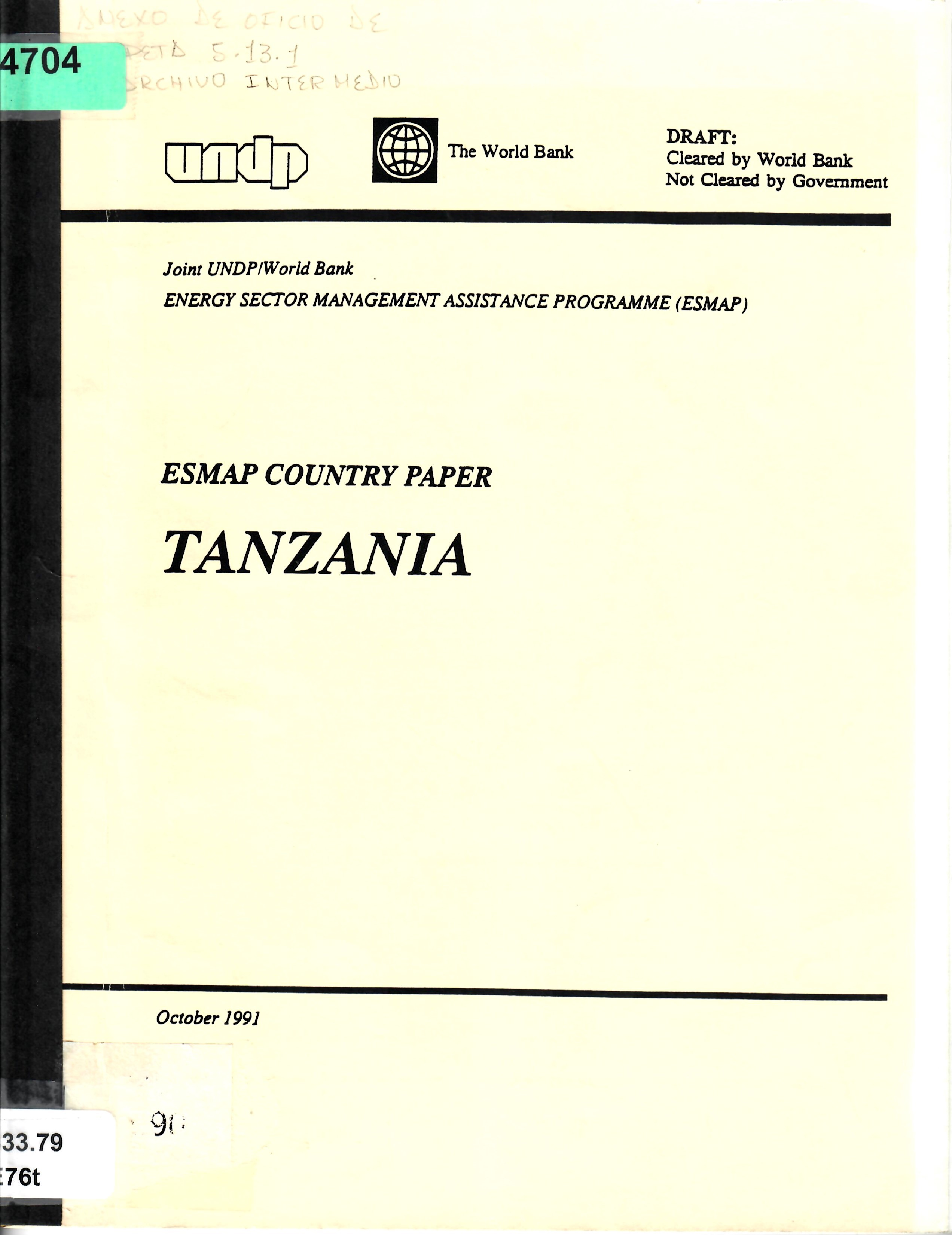 ESMAP COUNTRY PAPER TANZANIA