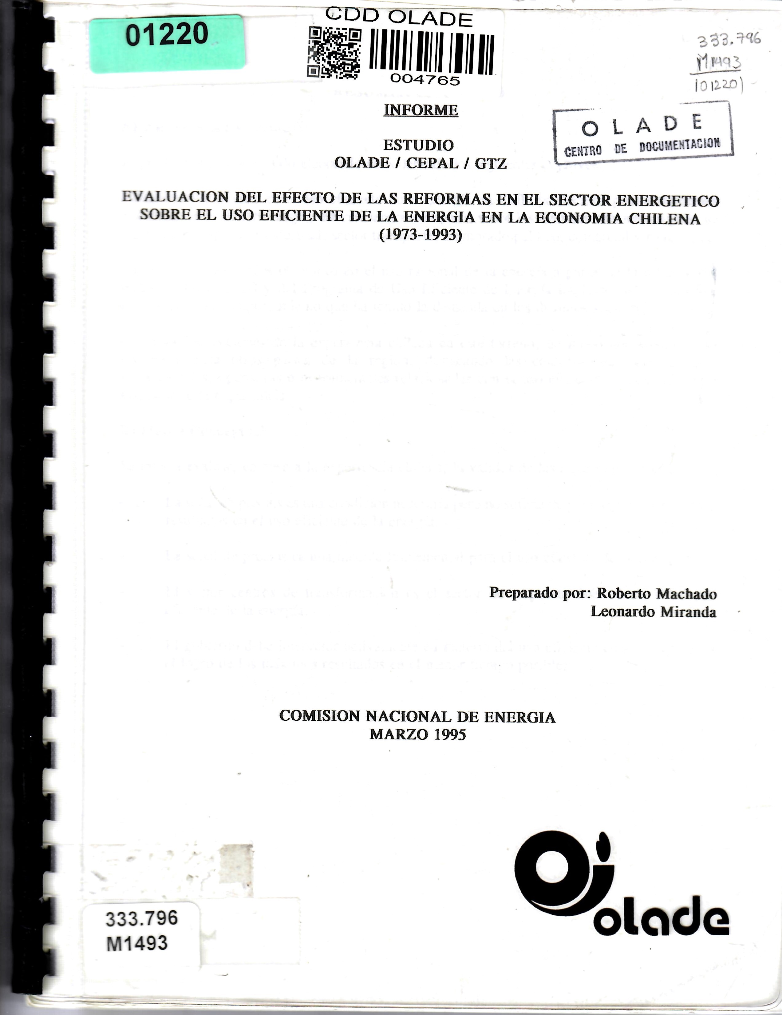 EVALUACION DEL EFECTO DE LAS REFORMAS EN EL SECTOR ENERGETICO SOBRE EL USO EFICIENTE DE LA ENERGIA EN LA ECONOMIA CHILENA (1973-1993)