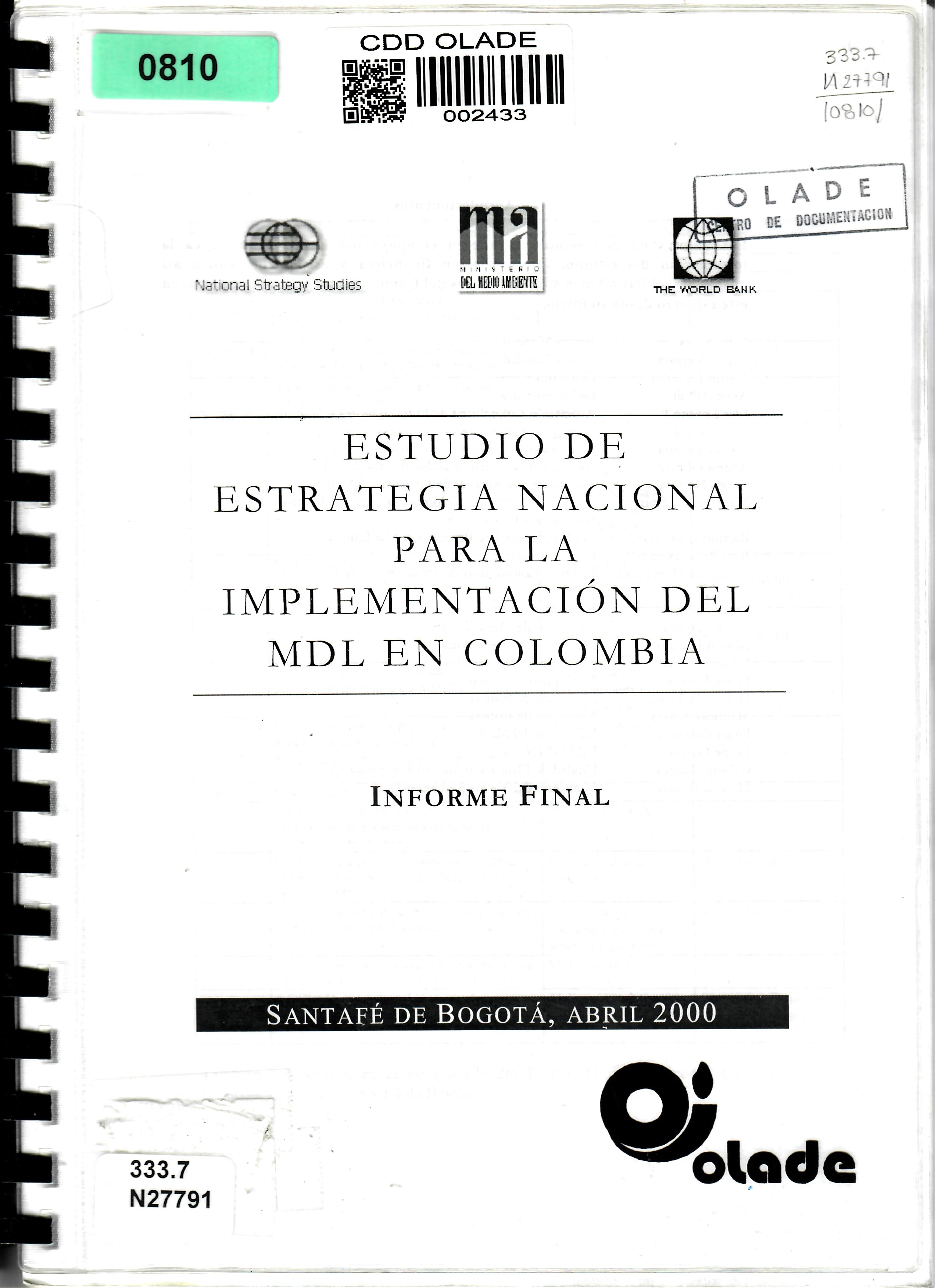 ESTUDIO DE ESTRATEGIA NACIONAL PARA LA IMPLEMENTACIÓN DEL MDL EN COLOMBIA
