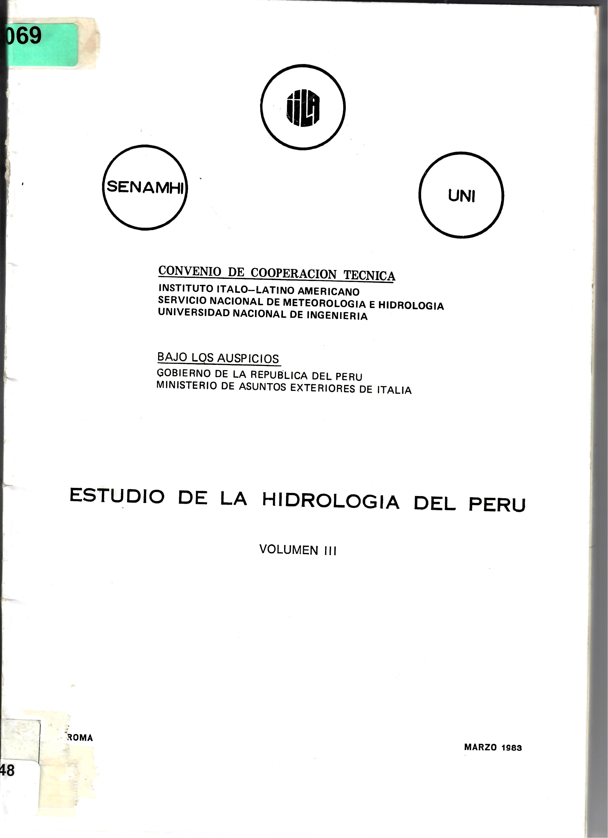 ESTUDIO DE LA HIDROLOGIA DEL PERU VOLUMEN I