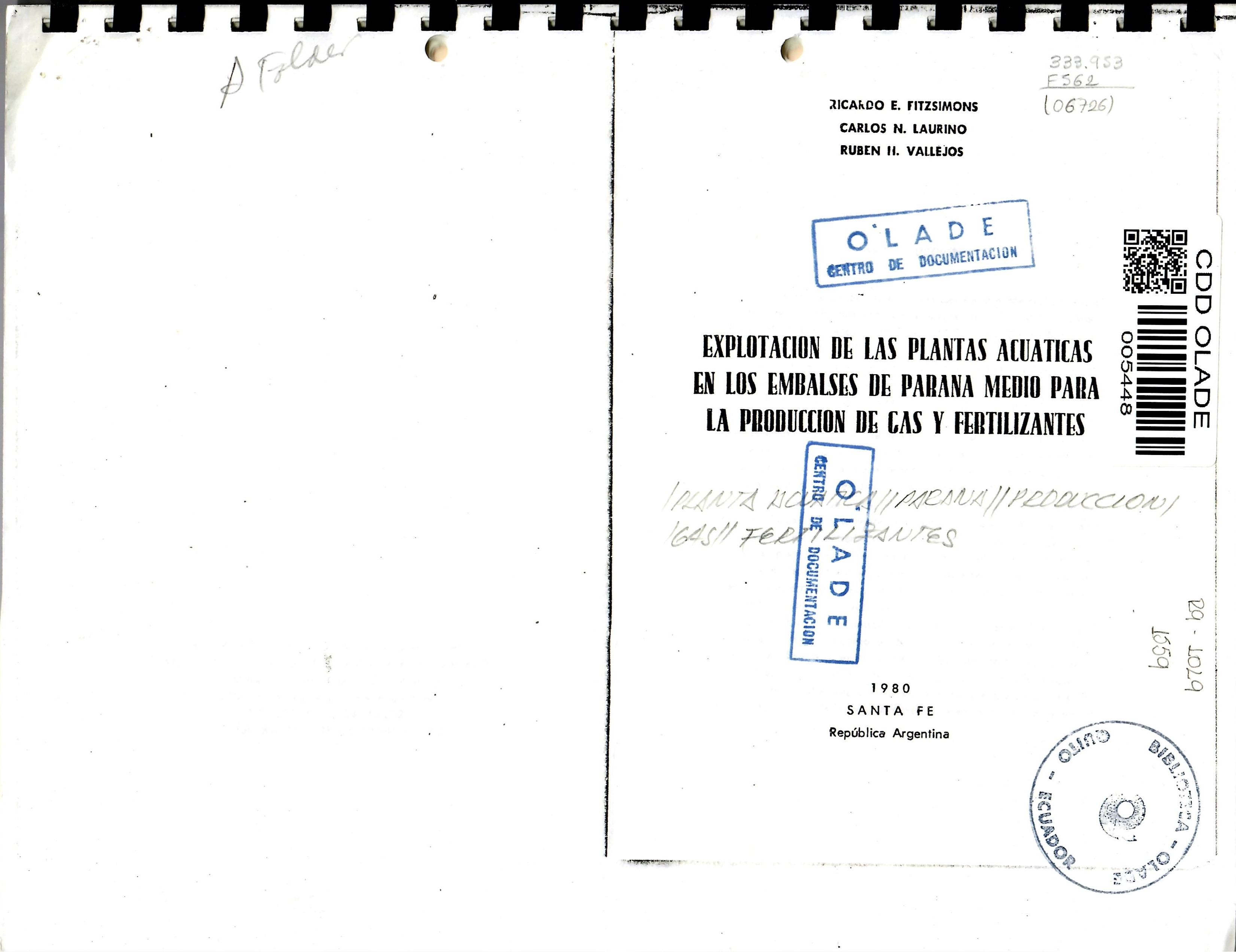 EXPLOTACION DE LAS PLANTAS ACUATICAS EN LOS EMBALSES DE PARANA MEDIO PARA LA PRODUCCION DE CAS Y FERTILIZANTES