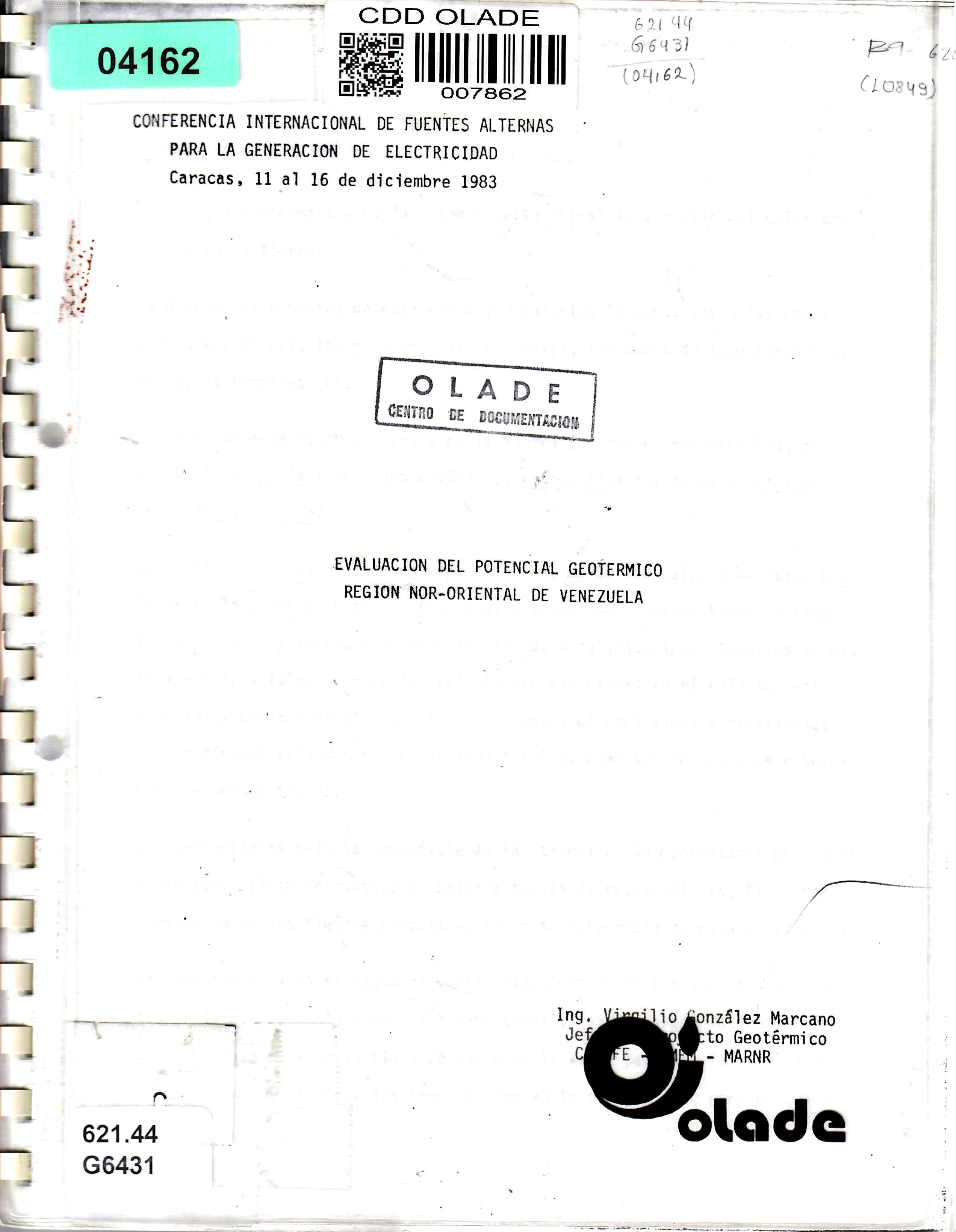 EVALUACION DEL POTENCIAL GEOTERMICO REGION NOR-ORIENTAL DE VENEZUELA