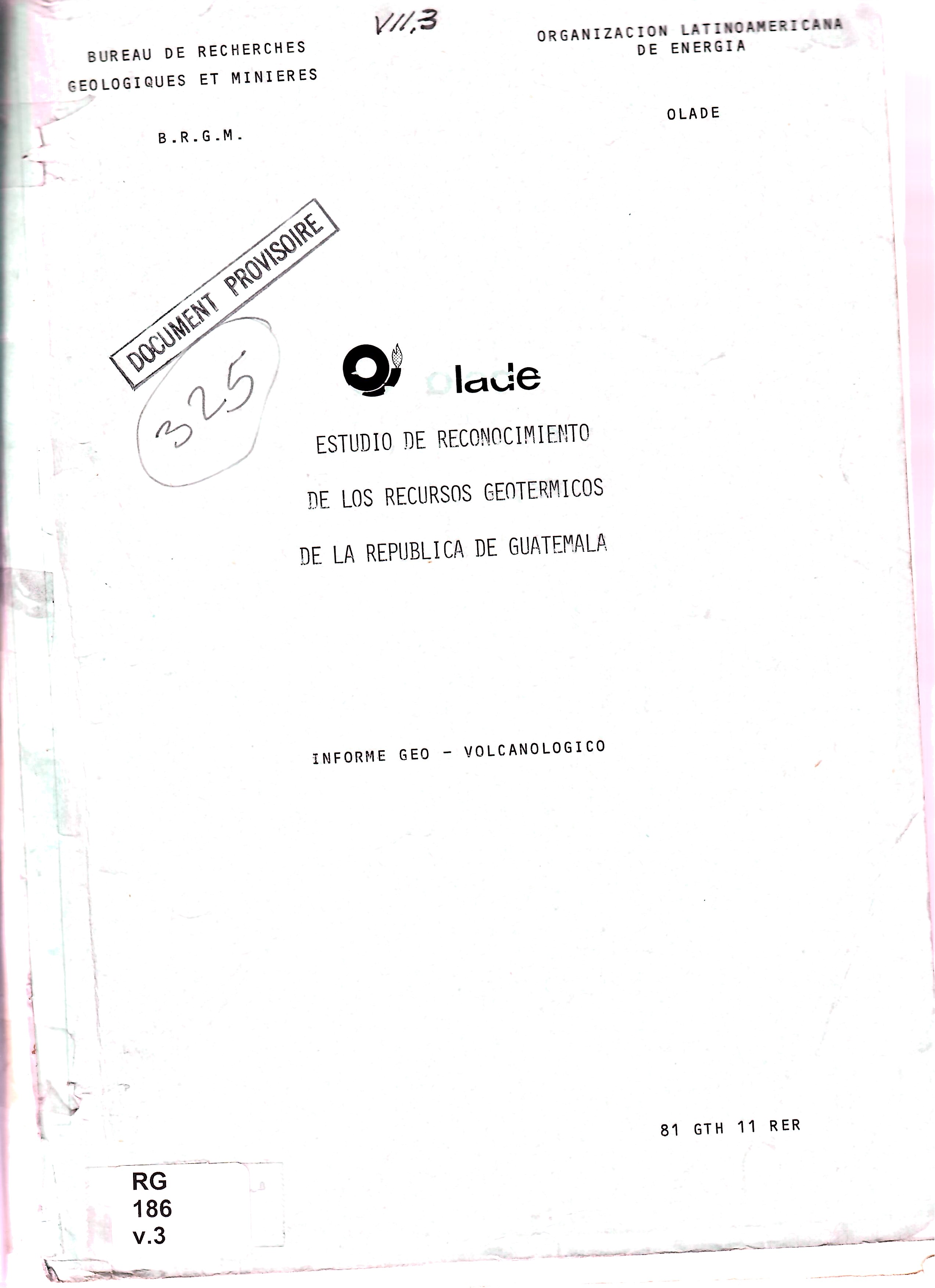 ESTUDIO DE RECONOCIMIENTO DE LOS RECURSOS GEOTERMICOS DE LA REPUBLICA DE GUATEMALA