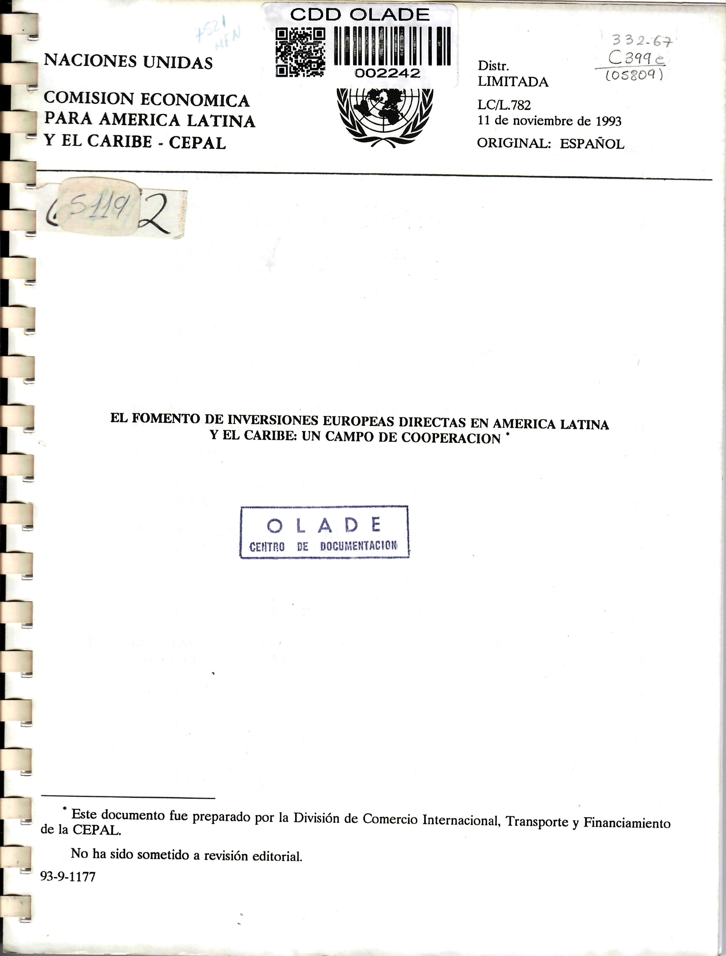 EL FOMENTO DE INVERSIONES EUROPEAS DIRECTAS EN AMERICA LATINA Y EL CARIBE: UN CAMPO DE COOPERACION