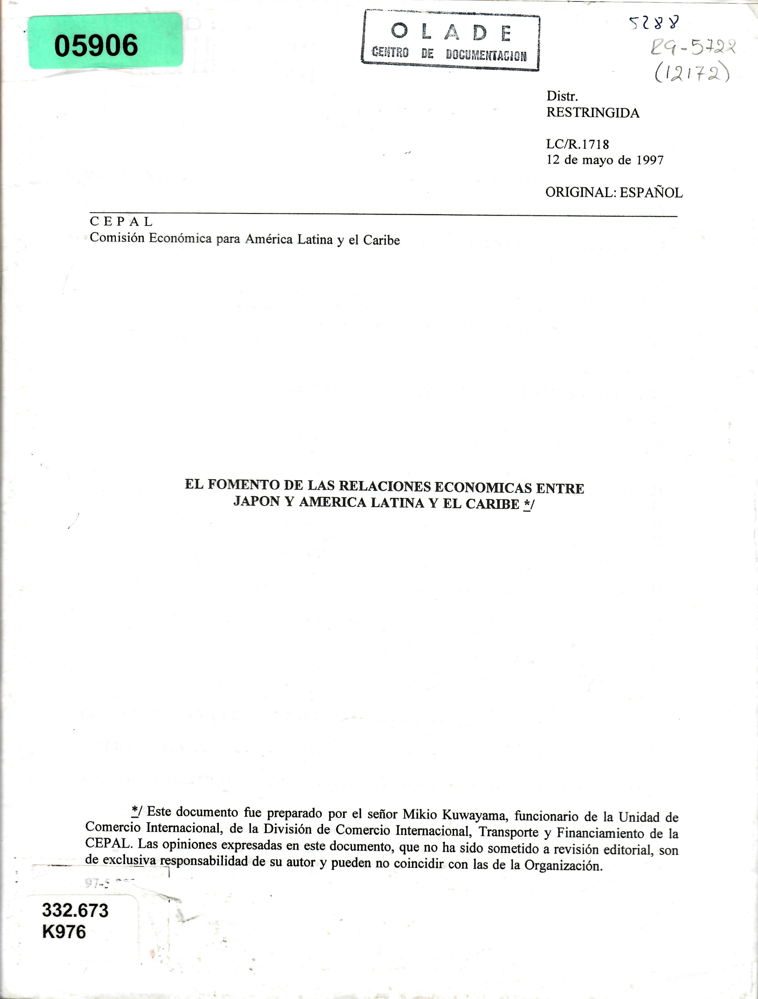 EL FOMENTO DE LAS RELACIONES ECONOMICAS ENTRE JAPON Y AMERICA LATINA Y EL CARIBE