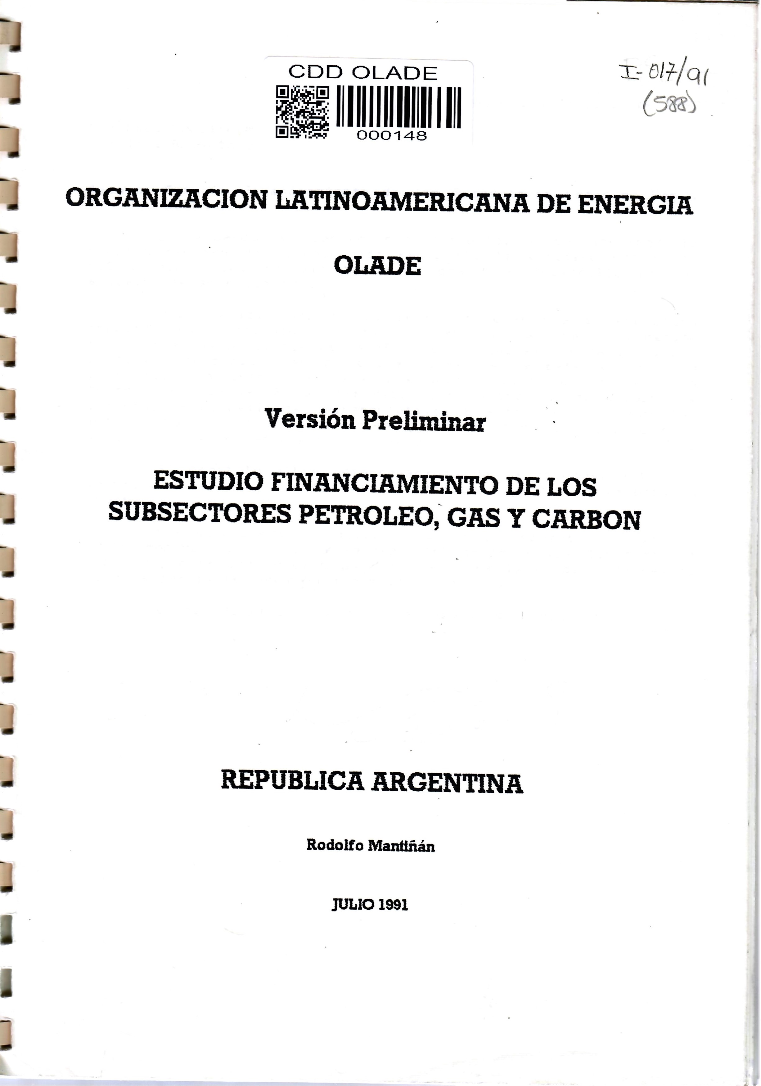 ESTUDIO FINANCIAMIENTO DE LOS SUBSECTORES PETROLEO, GAS Y CARBON