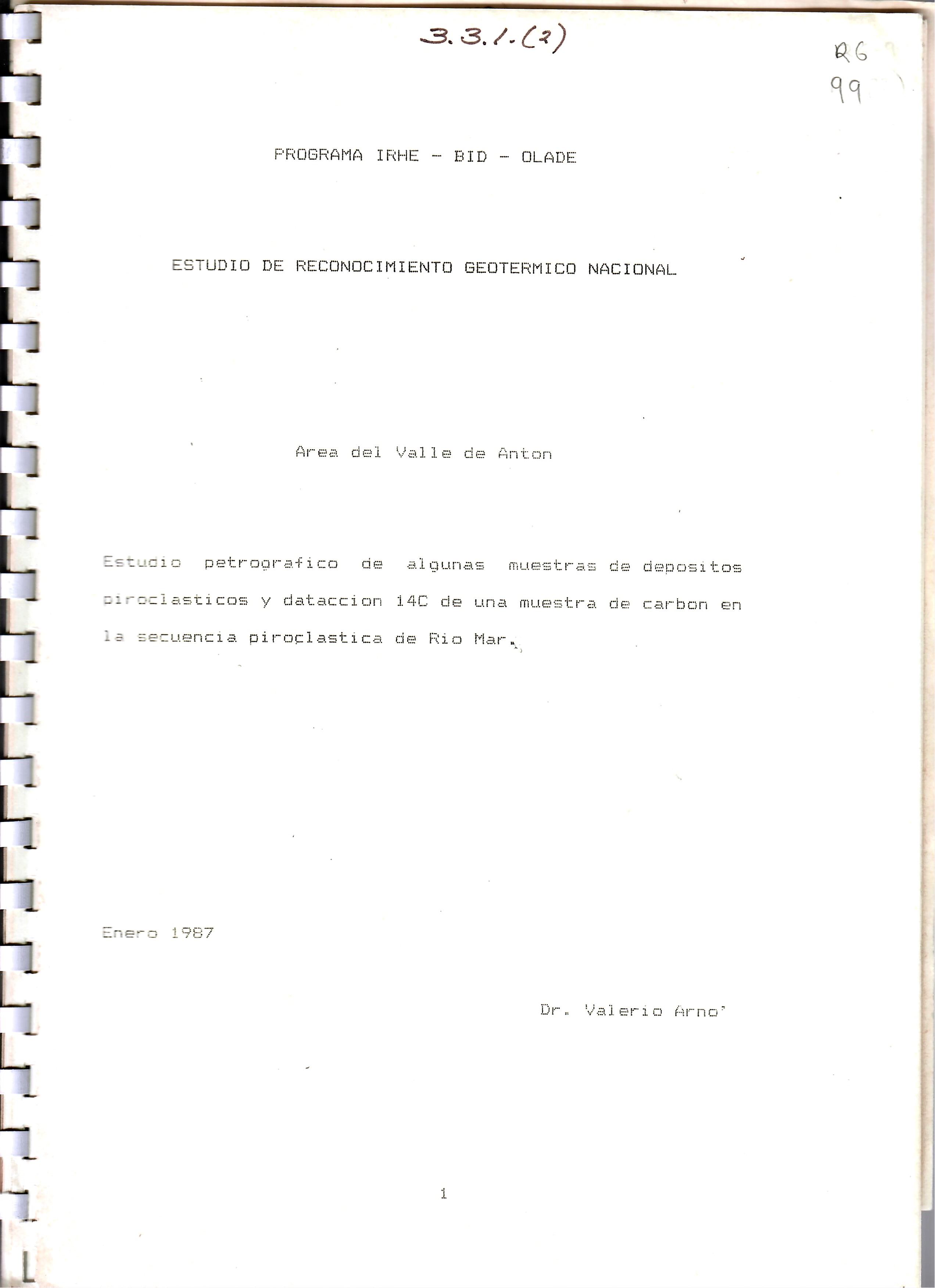 Estudio petrografico de algunas muestras de depositos piroclasticos y dataccion 14C de una muestra de carbon en la secuencia piroclastica de Rio Mar.