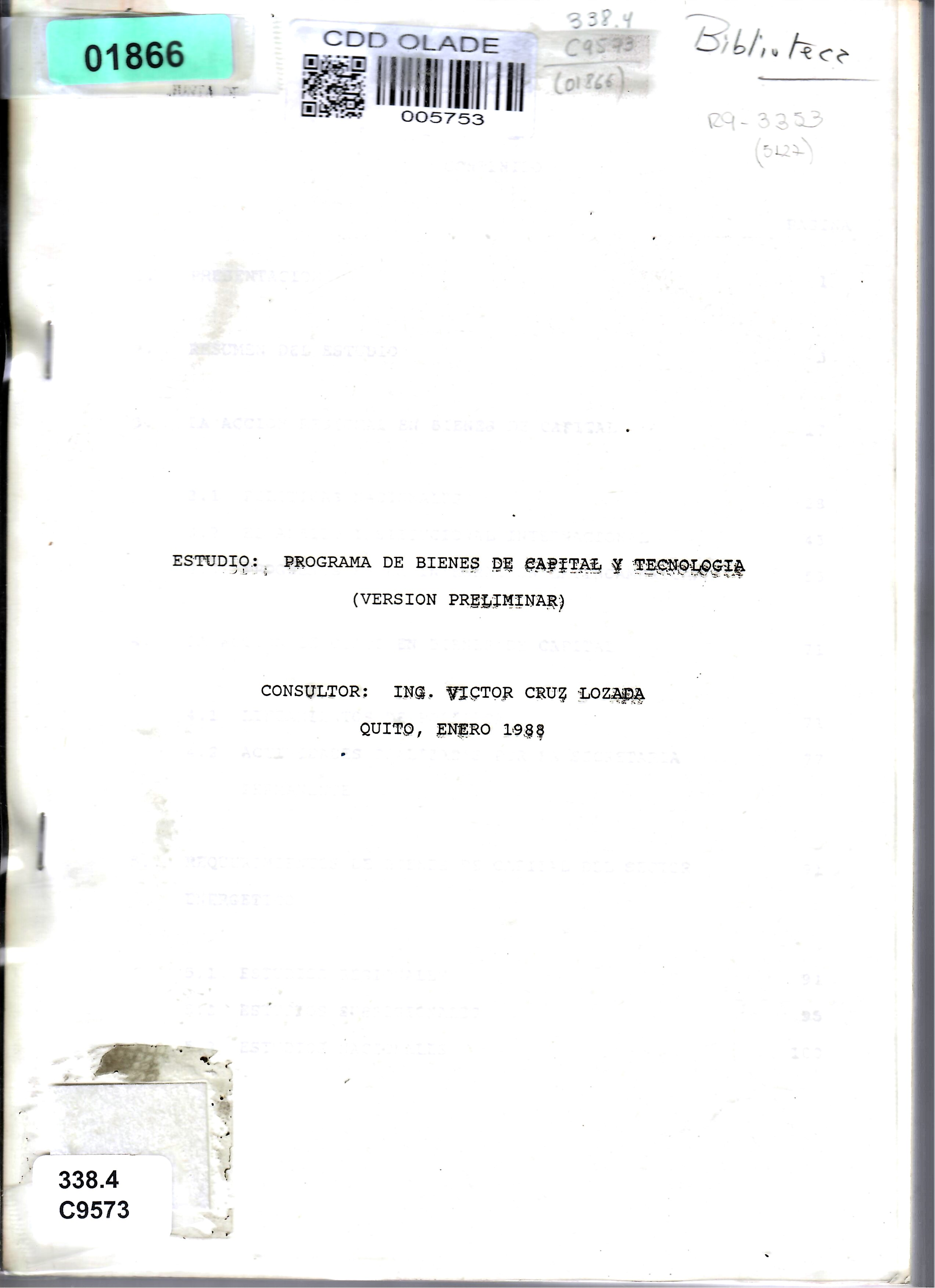 ESTUDIO: PROGRAMA DE BIENES DE CAPITAL Y TECNOLOGIA (VERSION PRELIMINAR)