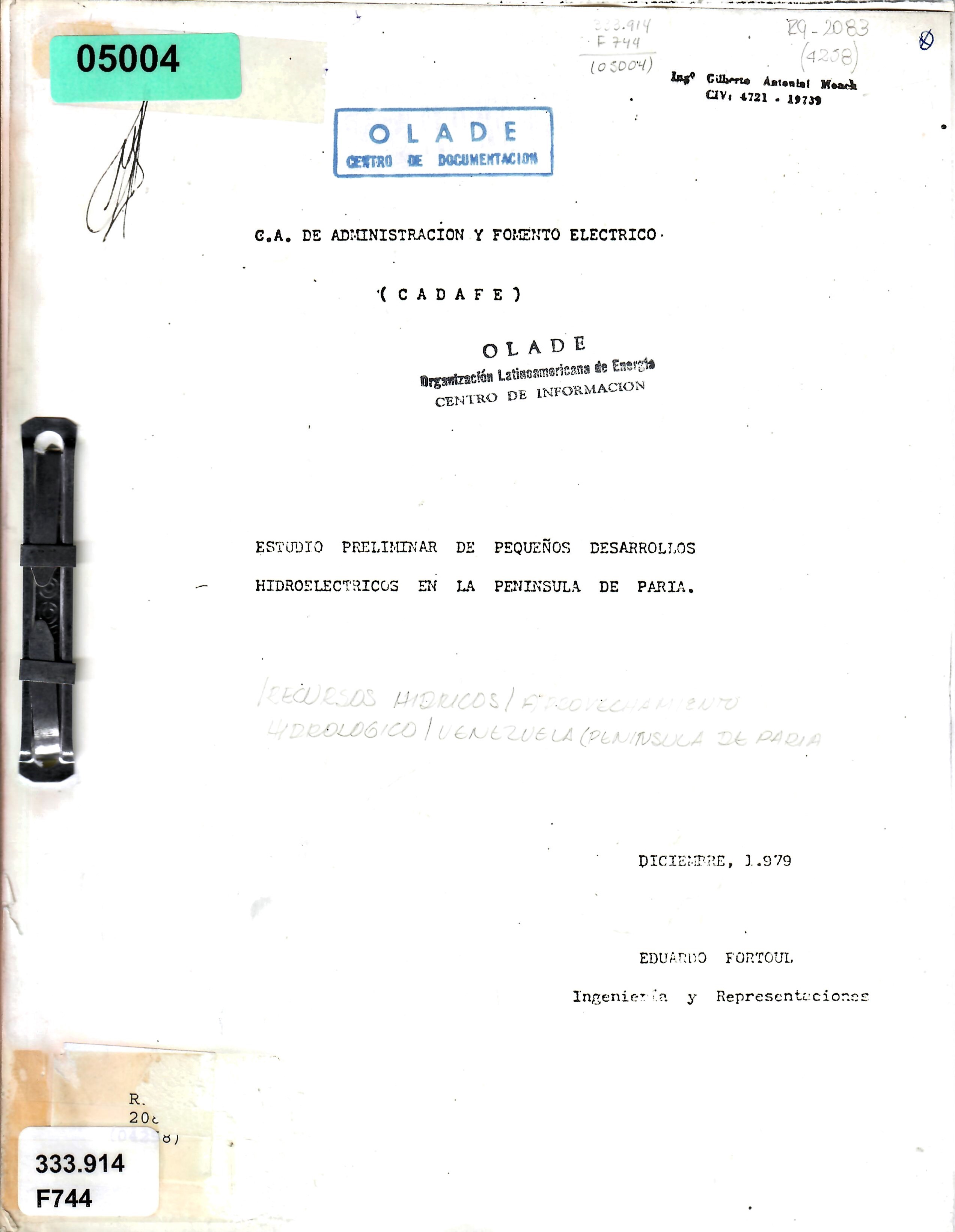 ESTUDIO PRELIMINAR DE PEQUEÑOS DESARROLLOS HIDROELECTRICOS EN LA PENINSULA DE PARIA.