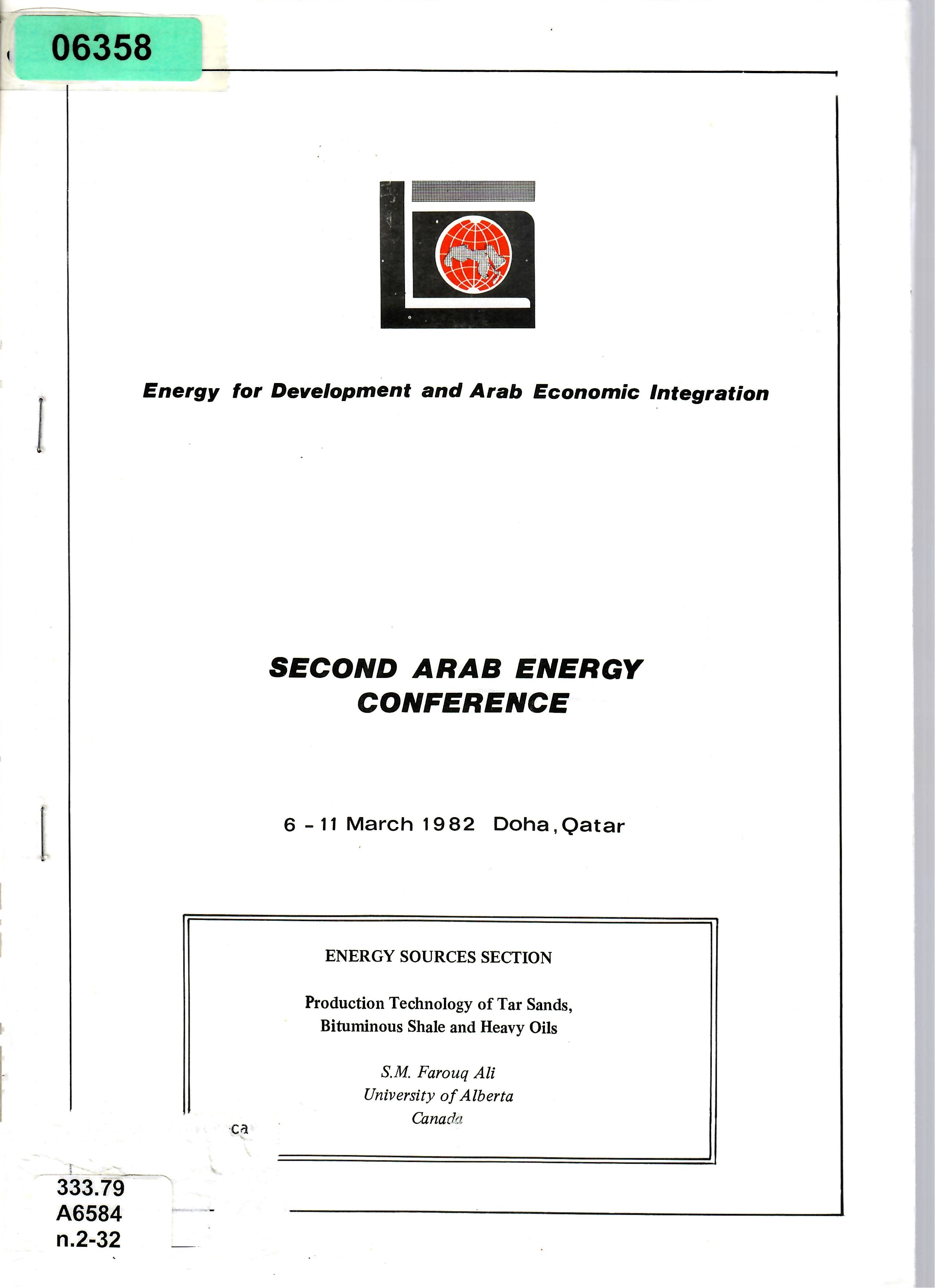 ENERGY SOURCES SECTION  Production Technology of Tar Sands, Bituminous Shale and Heavy Oils