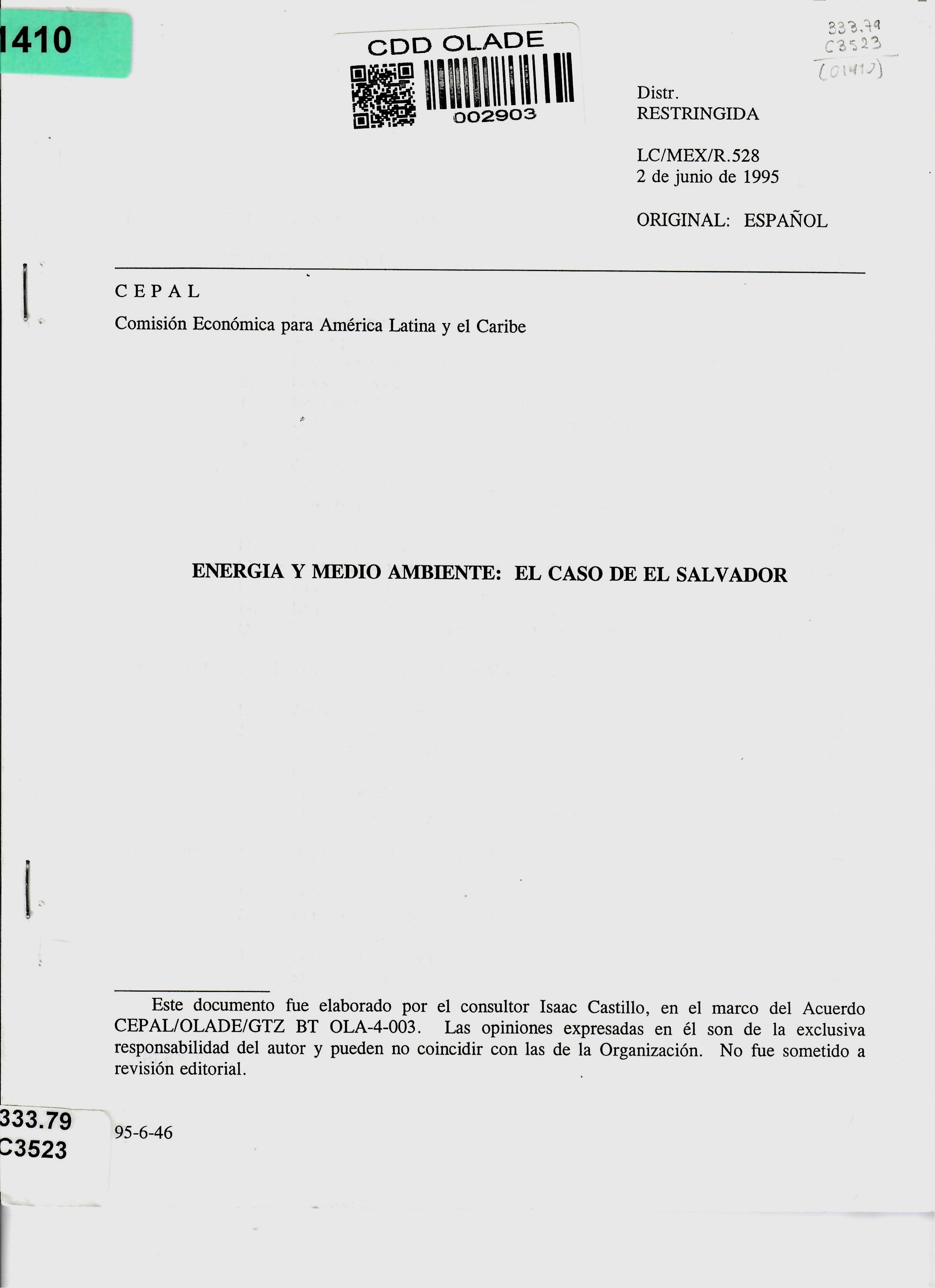 ENERGIA Y MEDIO AMBIENTE: EL CASO DE EL SALVADOR