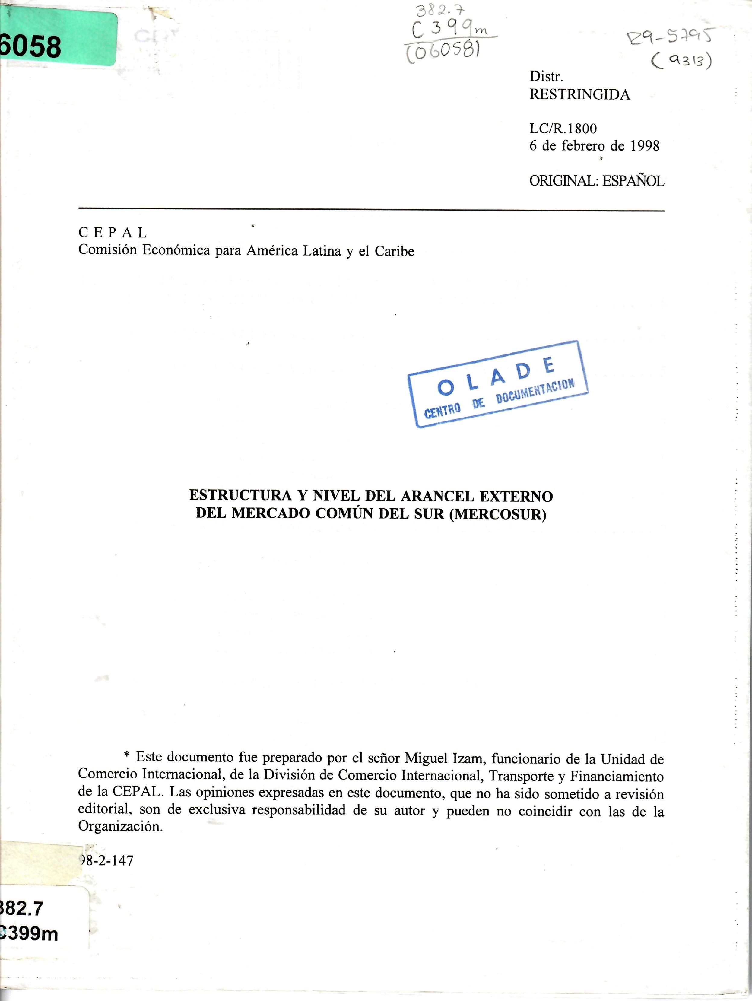 ESTRUCTURA Y NIVEL DEL ARANCEL EXTERNO DEL MERCADO COMÚN DEL SUR (MERCOSUR)