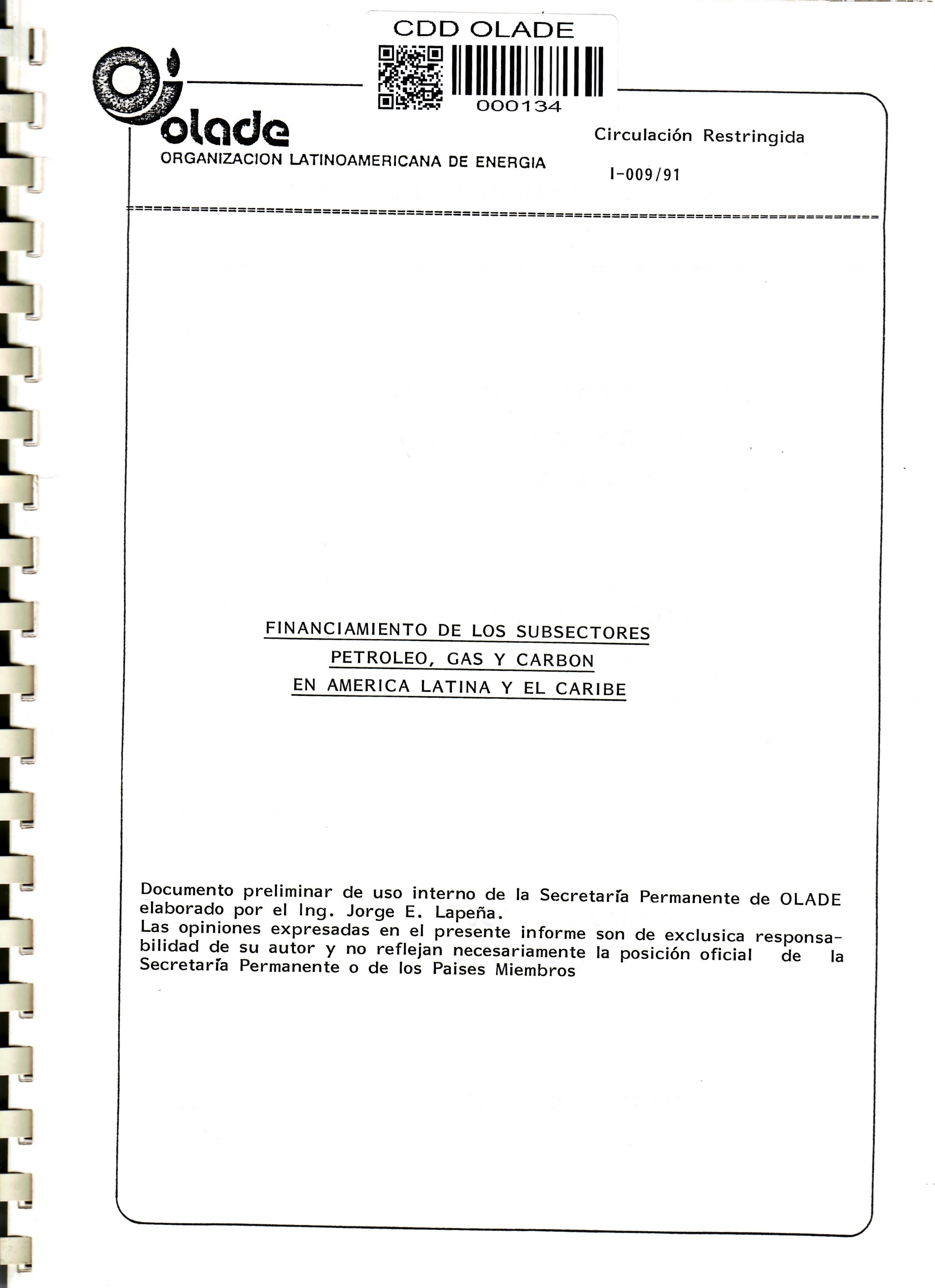 FINANCIAMIENTO DE LOS SUBSECTORES PETROLEO, GAS Y CARBON EN AMERICA LATINA Y EL CARIBE