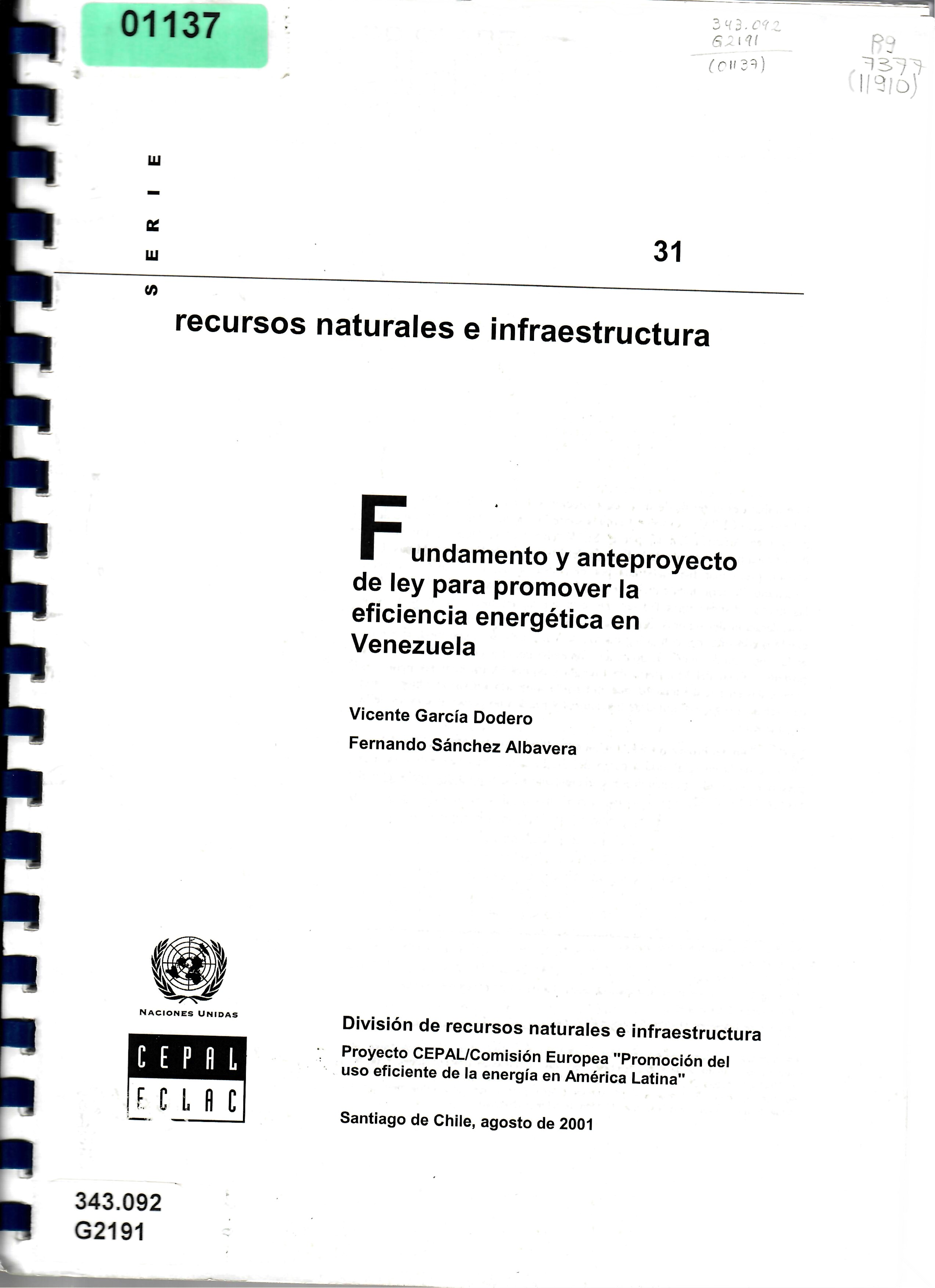 Fundamento y anteproyecto de ley para promover la eficiencia energética en Venezuela