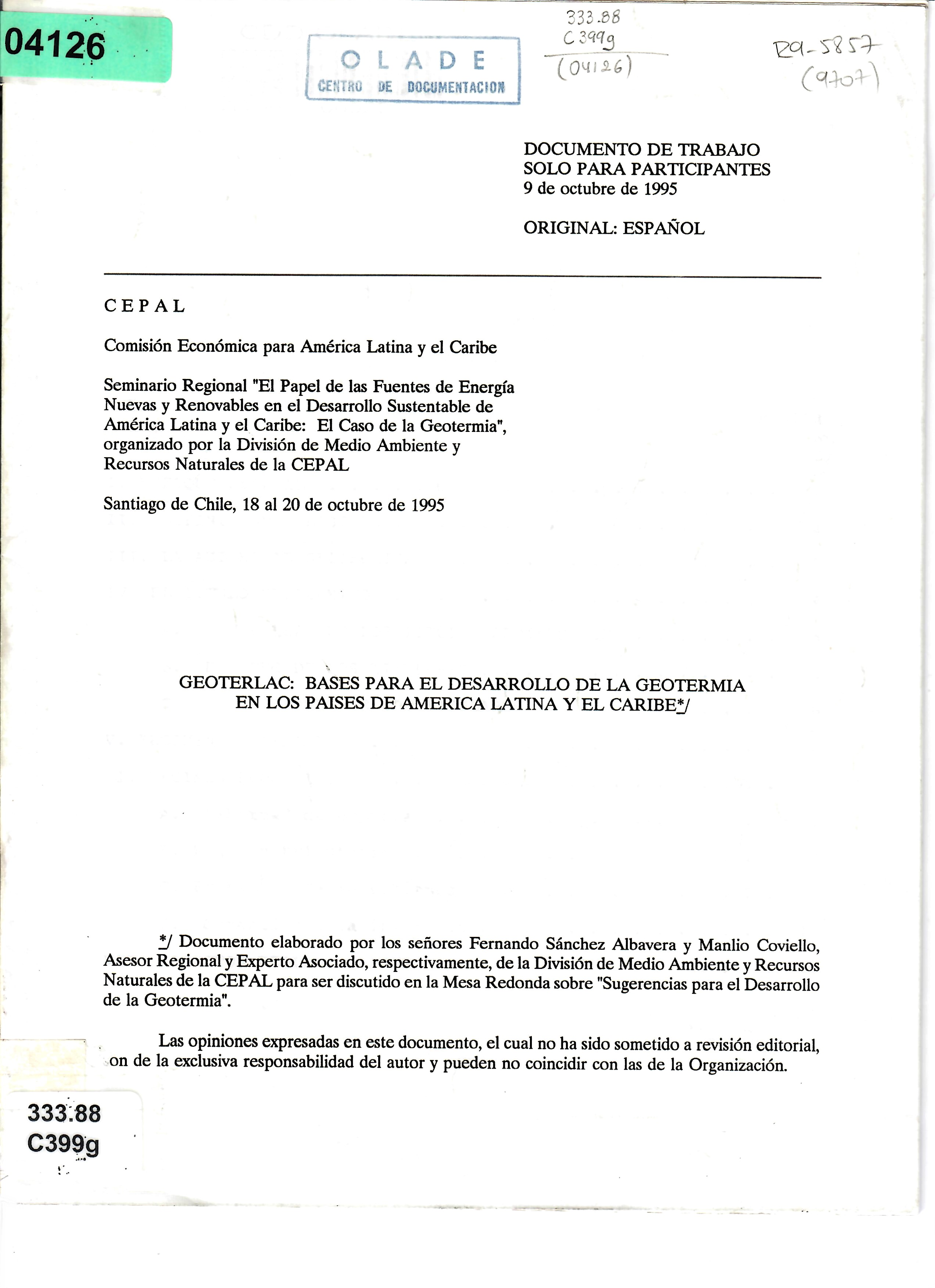 GEOTERLAC: BASES PARA EL DESARROLLO DE LA GEOTERMIA EN LOS PAISES DE AMERICA LATINA Y EL CARIBE*