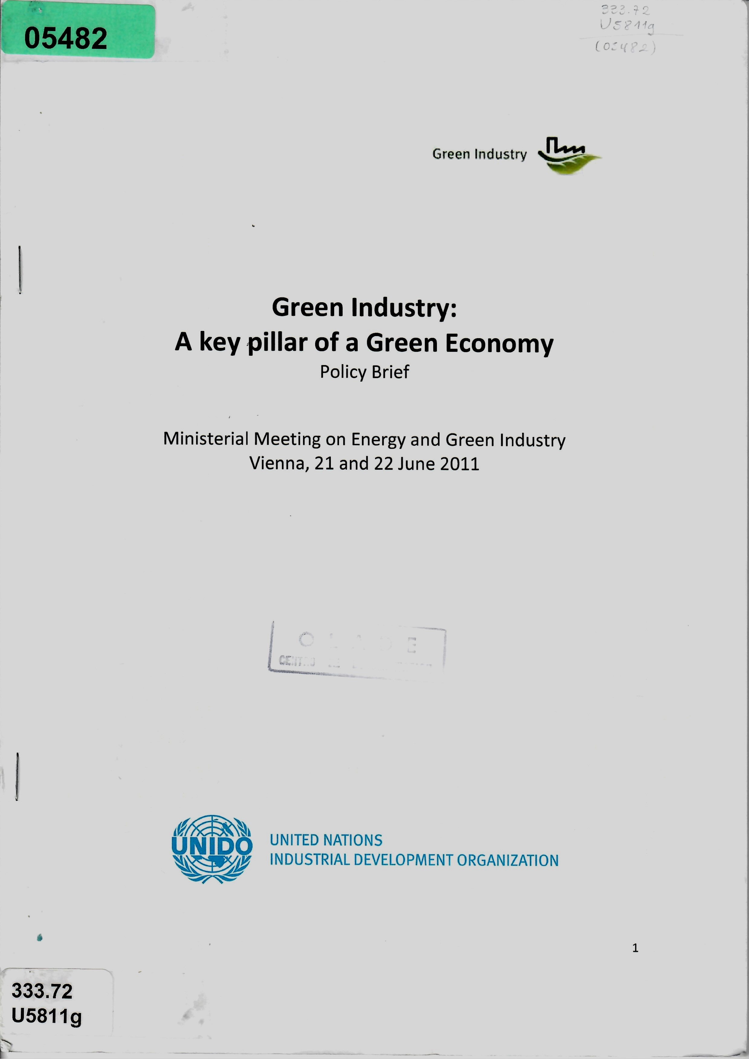 Green Industry: A key pillar of a Green Economy Policy Brief