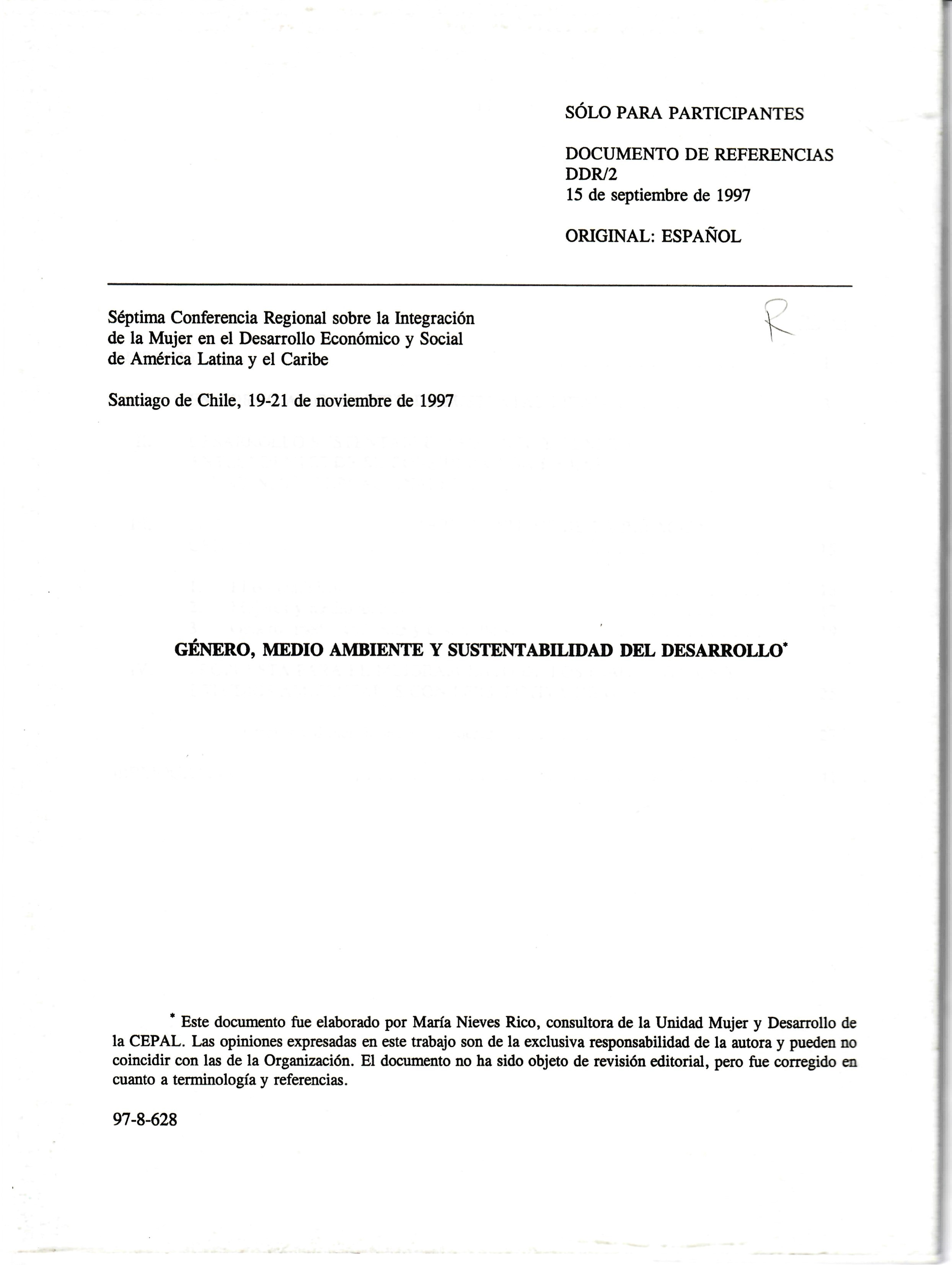 GÉNERO, MEDIO AMBIENTE Y SUSTENTABILIDAD DEL DESARROLLO*