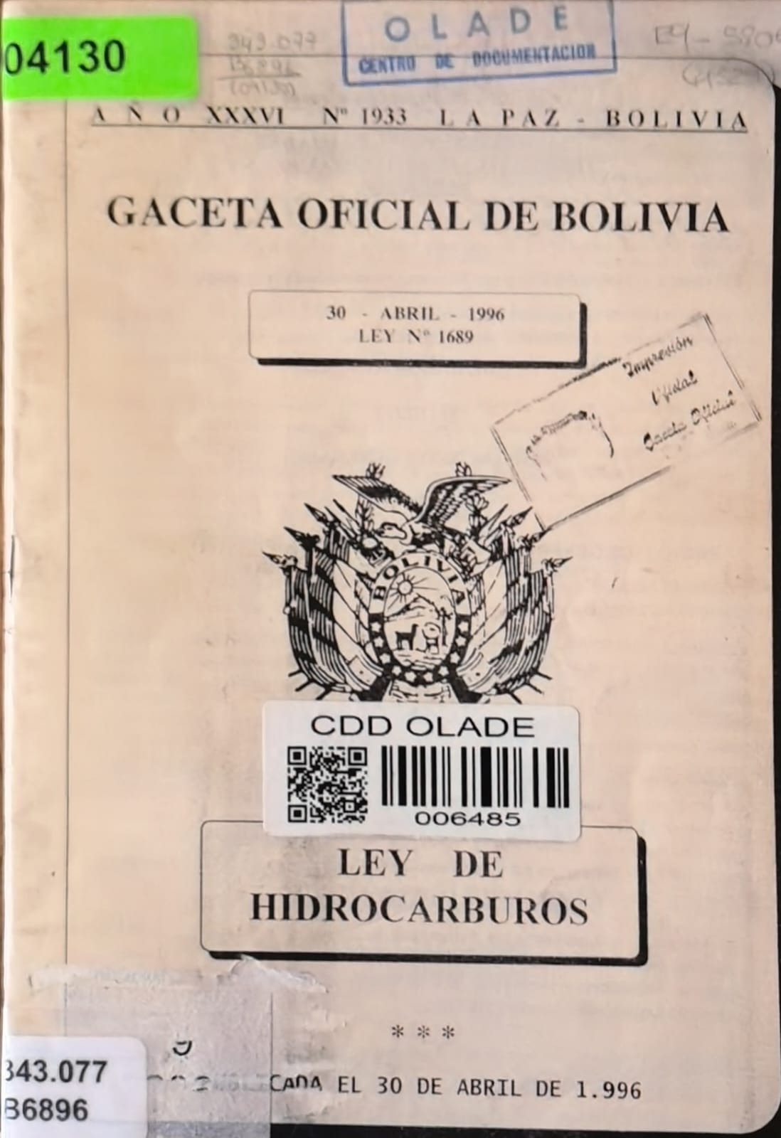 GACETA OFICIAL DE BOLIVIA - LEY DE HIDROCARBUROS