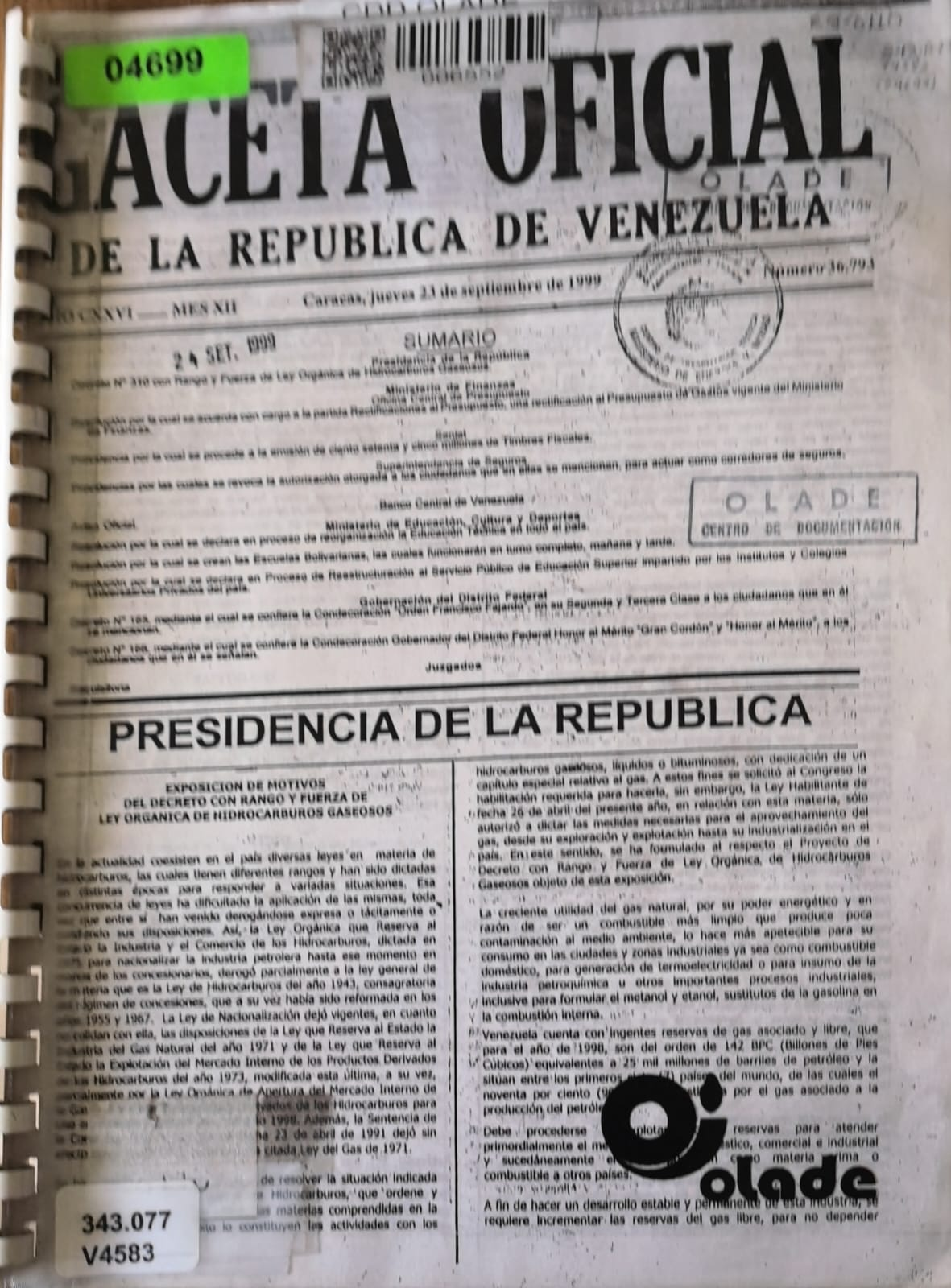 Gaceta Oficial: Ley de hidrocarburos - Venezuela