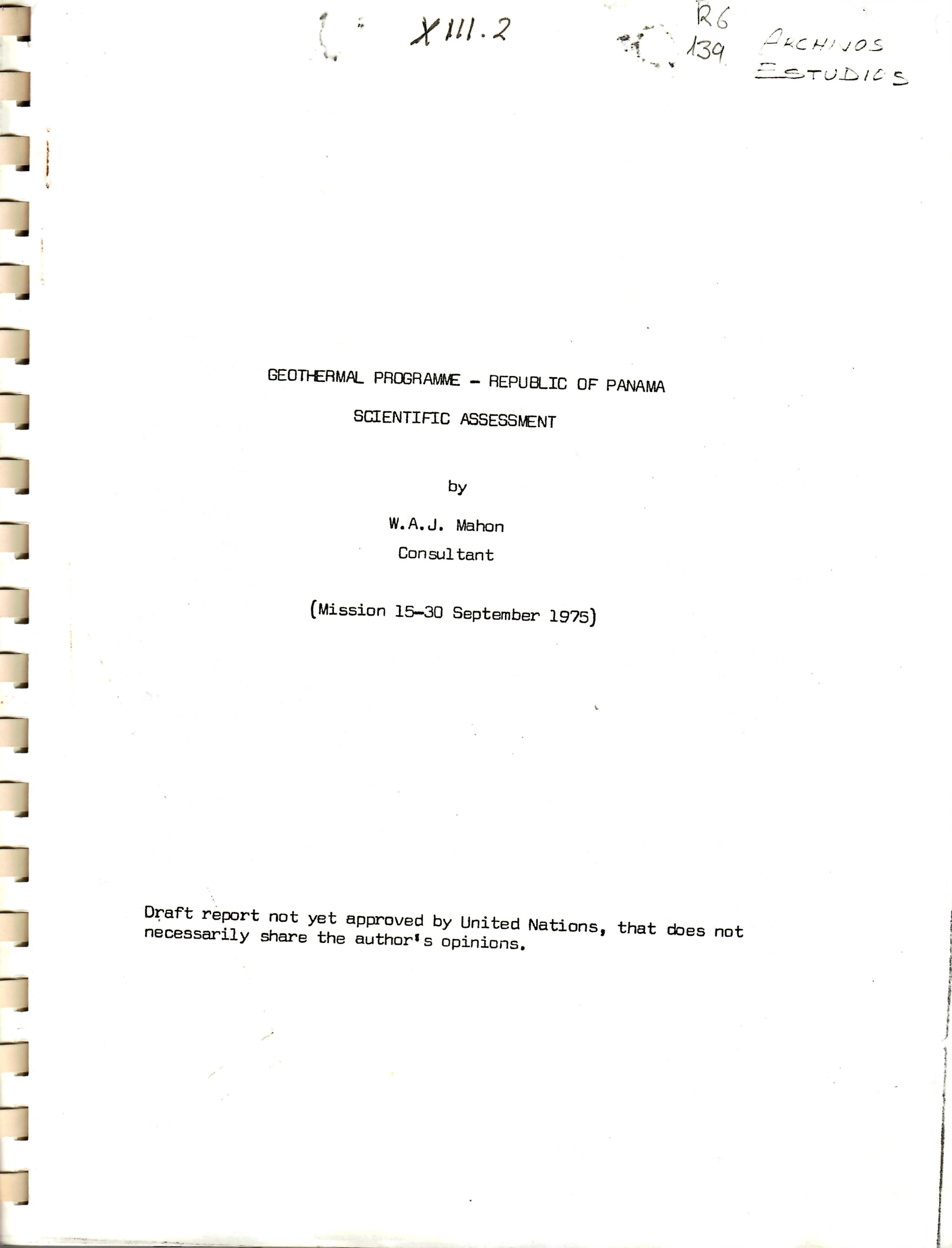 GEOTHERMAL PROGRAMME - REPUBLIC OF PANAMA SCIENTIFIC ASSESSMENT
