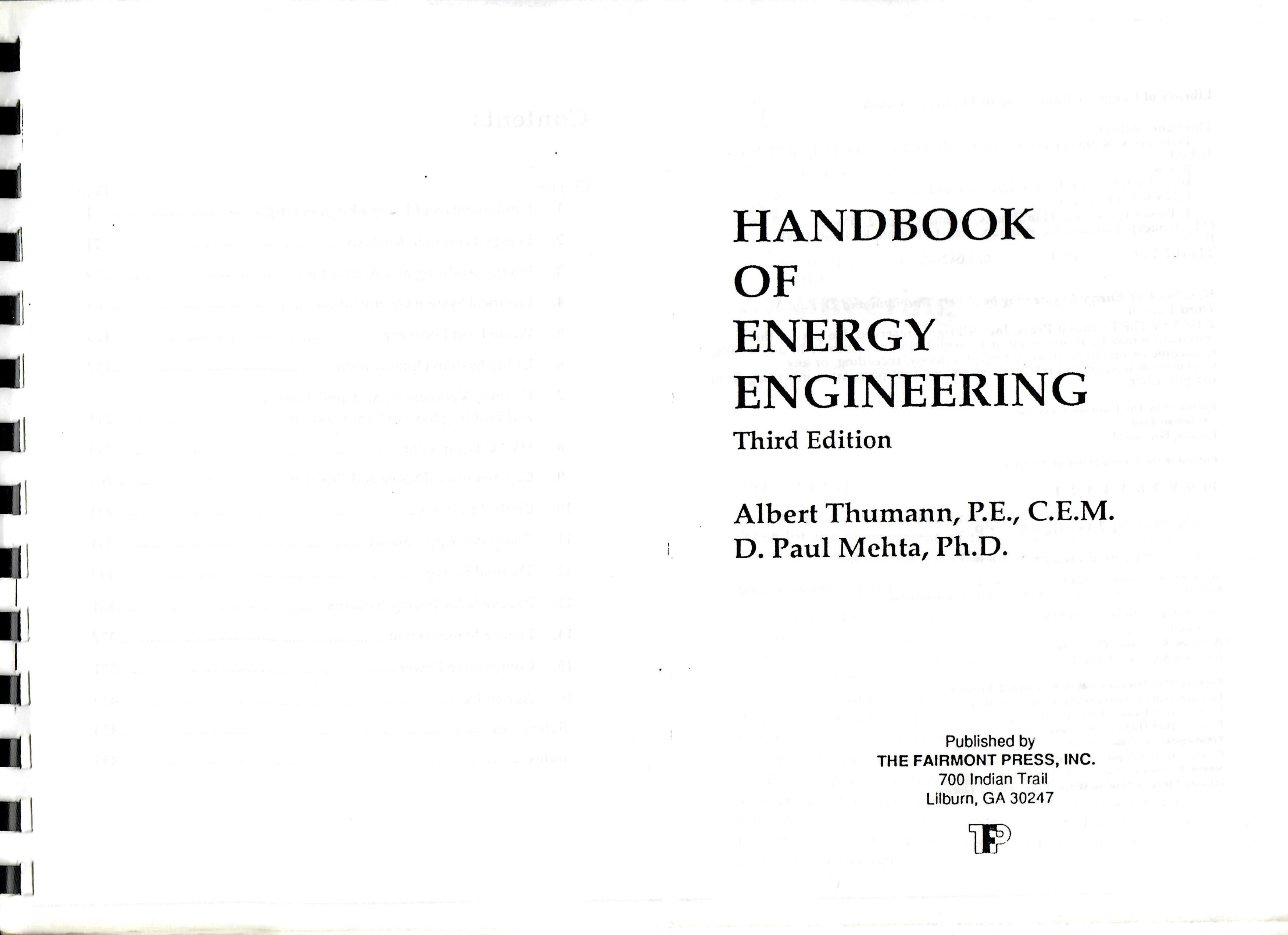 HANDBOOK OF ENERGY ENGINEERING