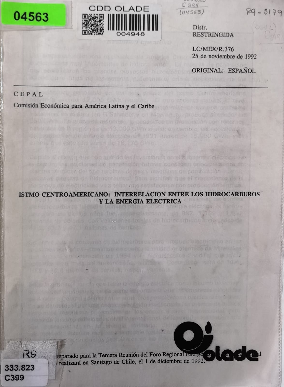 ISTMO CENTROAMERICANO: INTERRELACION ENTRE LOS HIDROCARBUROS Y LA ENERGIA ELECTRICA