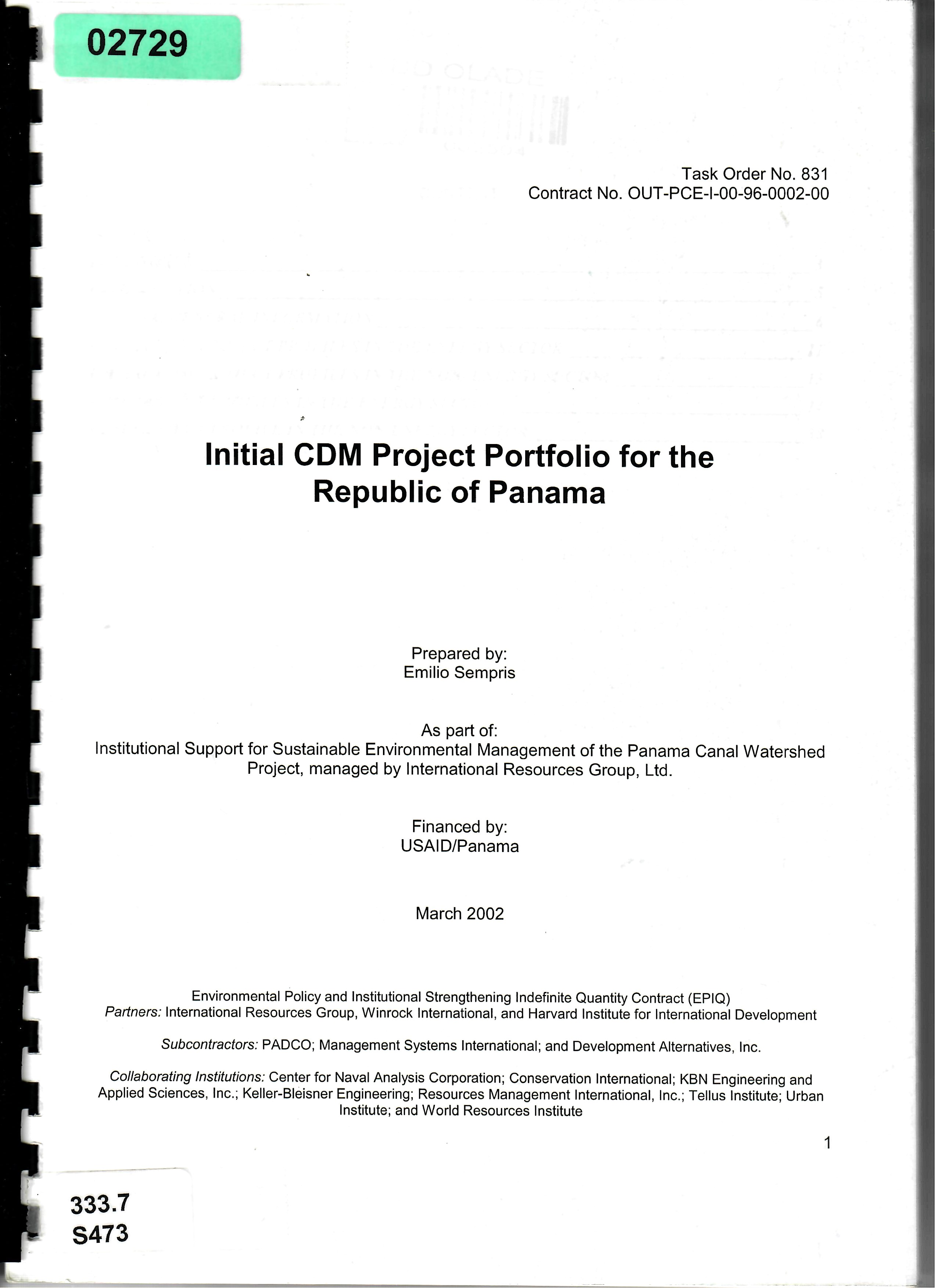 Initial CDM Project Portfolio for the Republic of Panama