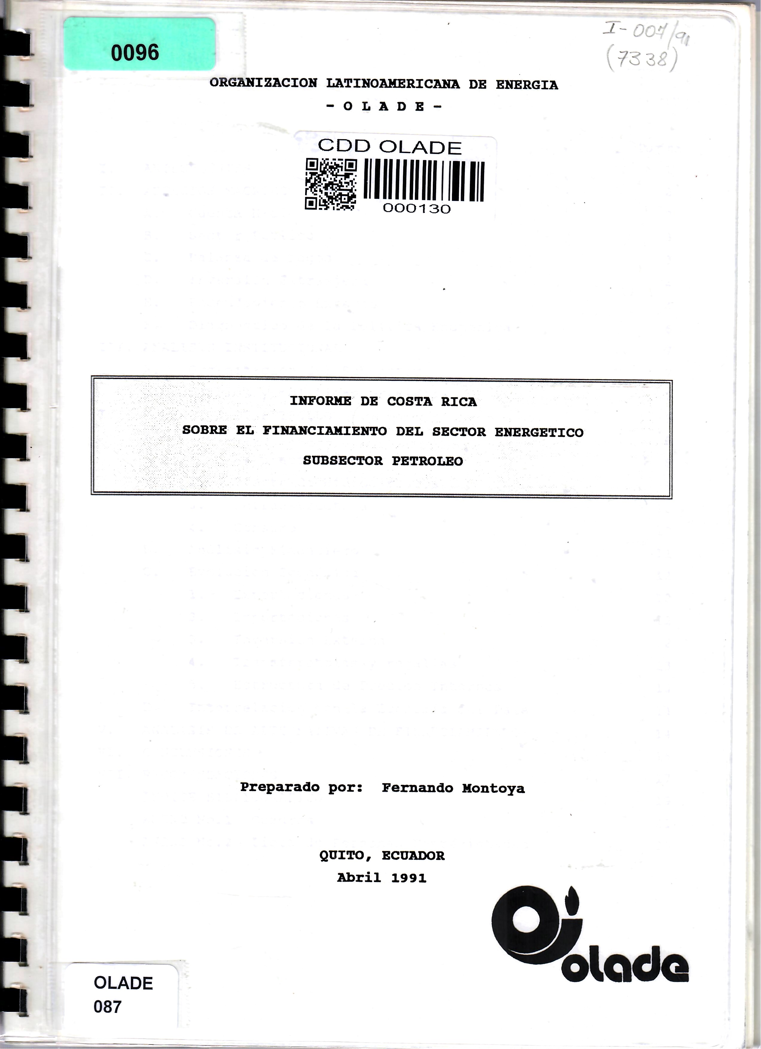 INFORME DE COSTA RICA SOBRE EL FINANCIAMIENTO DEL SECTOR ENERGETICO SUBSECTOR PETROLEO